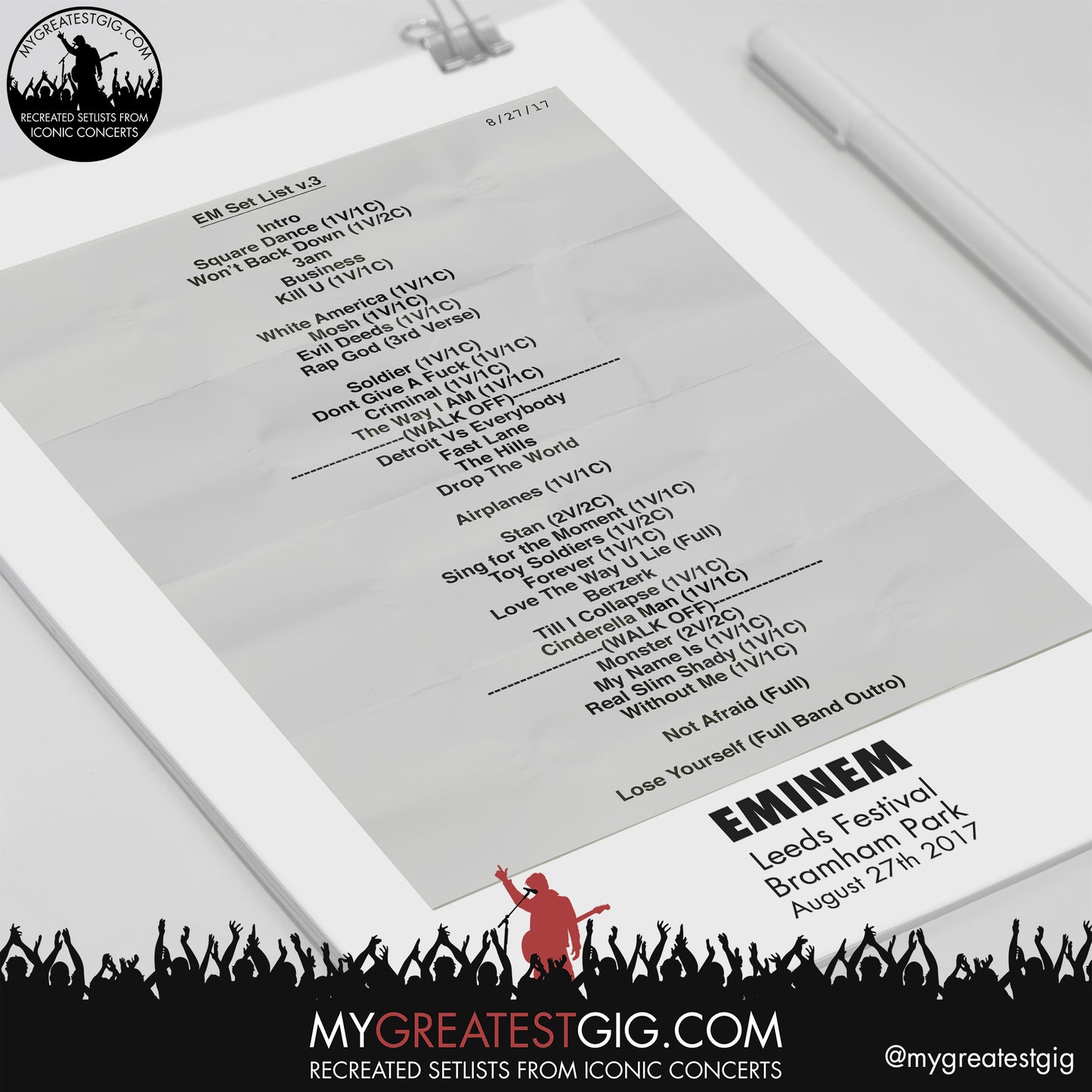Eminem - Leeds Festival - August 27th 2017 Recreated Setlist Poster
