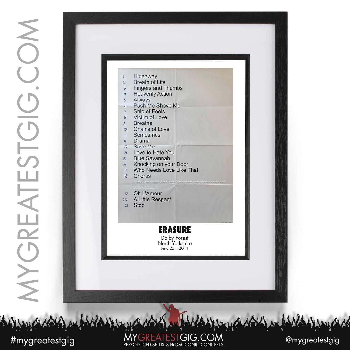 Erasure - Dalby Forest - June 25th 2011 Recreated Setlist Poster