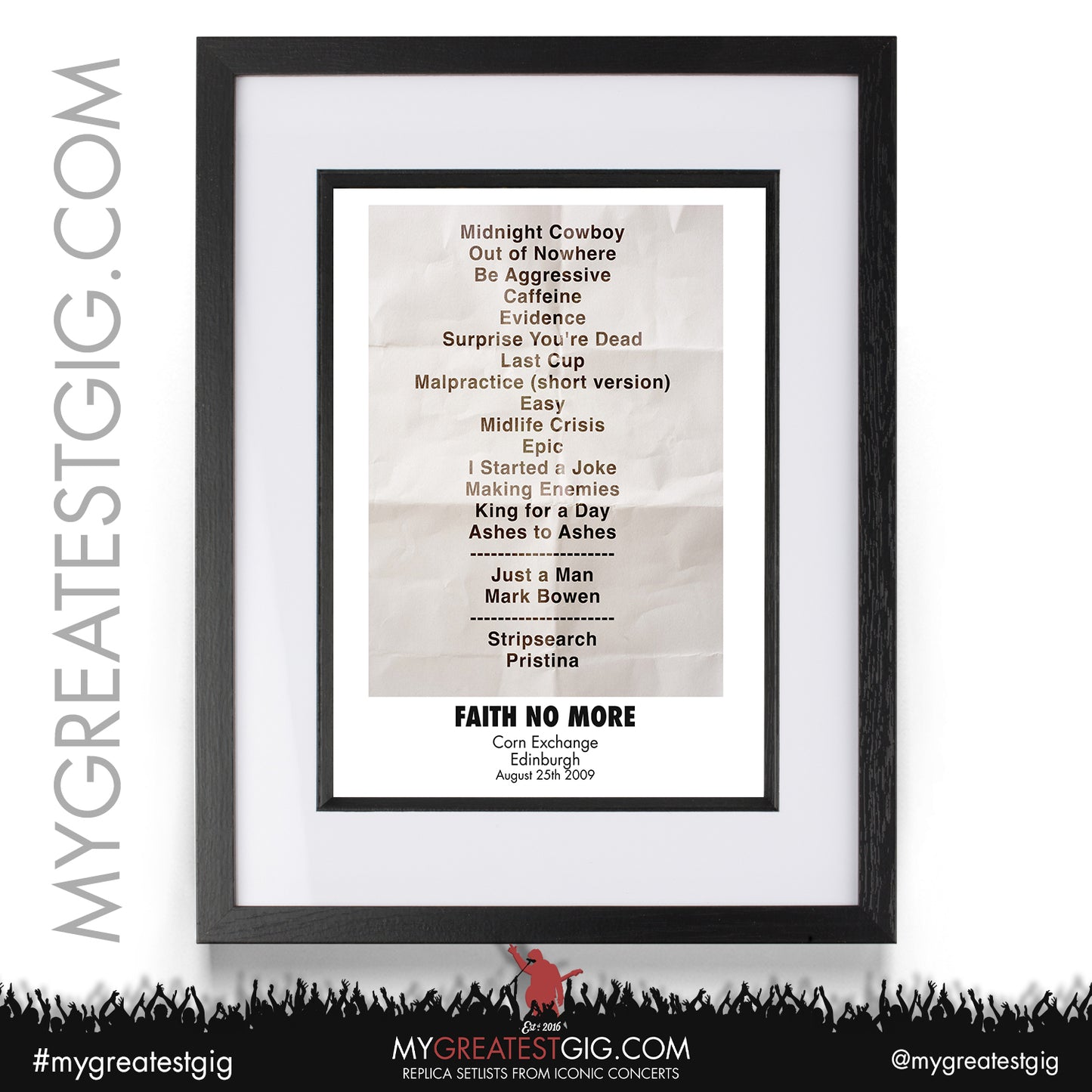 Faith No More - Edinburgh - August 25th 2009 Replica Setlist Poster