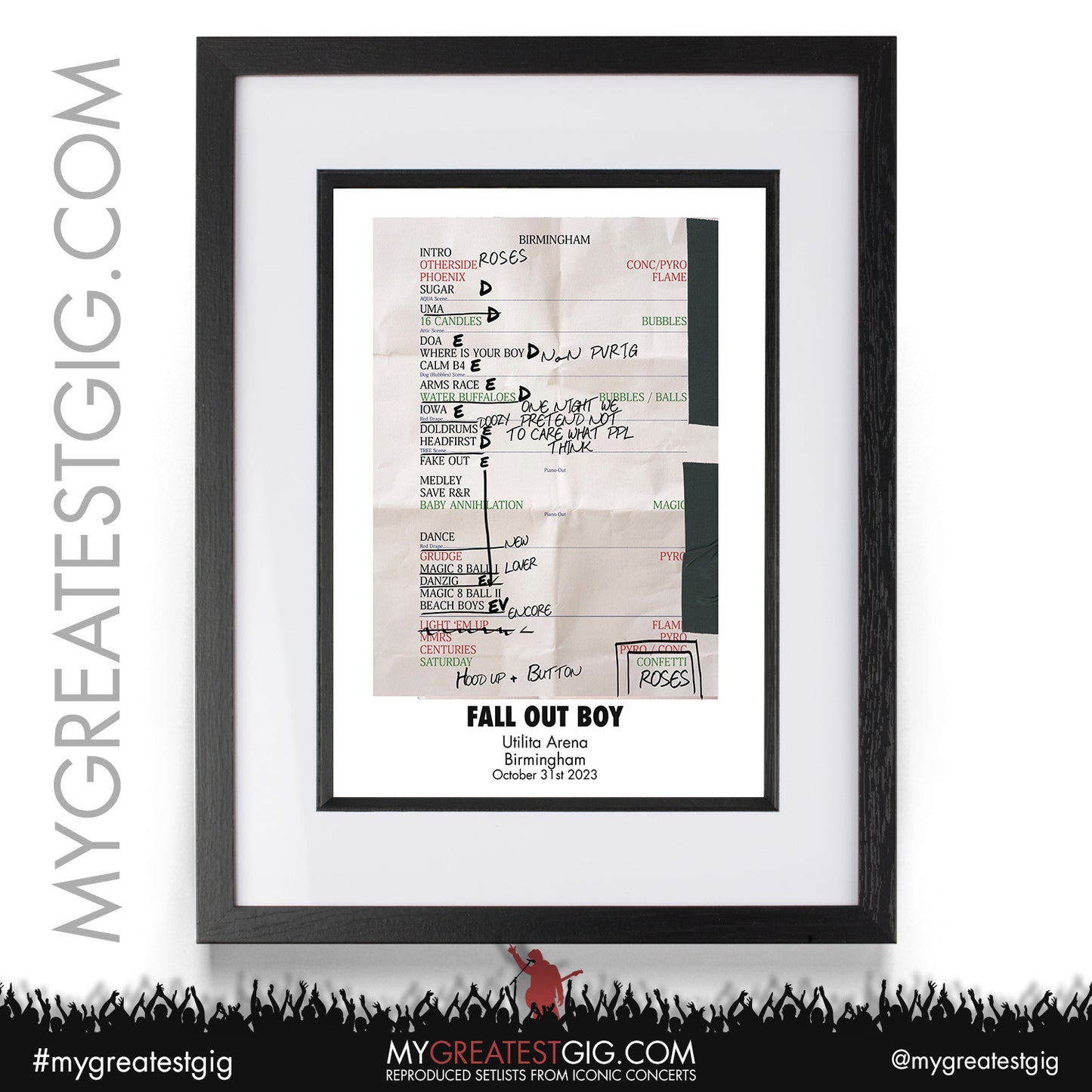 Fall Out Boy - Birmingham - October 31st 2023 Recreated Setlist Poster