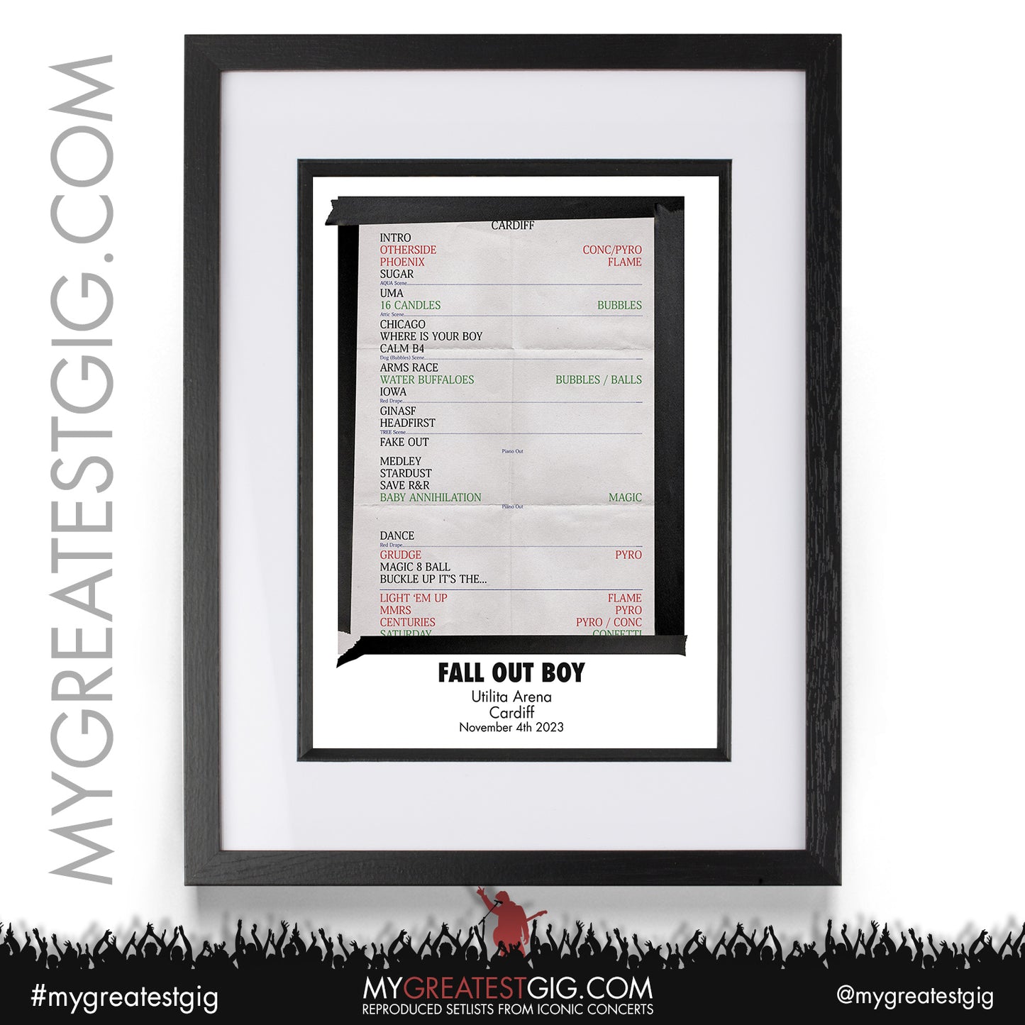 Fall Out Boy - Cardiff - November 4th 2023 Recreated Setlist Poster
