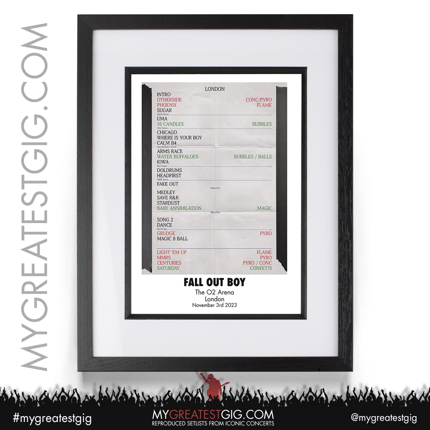 Fall Out Boy - London - November 3rd 2023 Recreated Setlist Poster