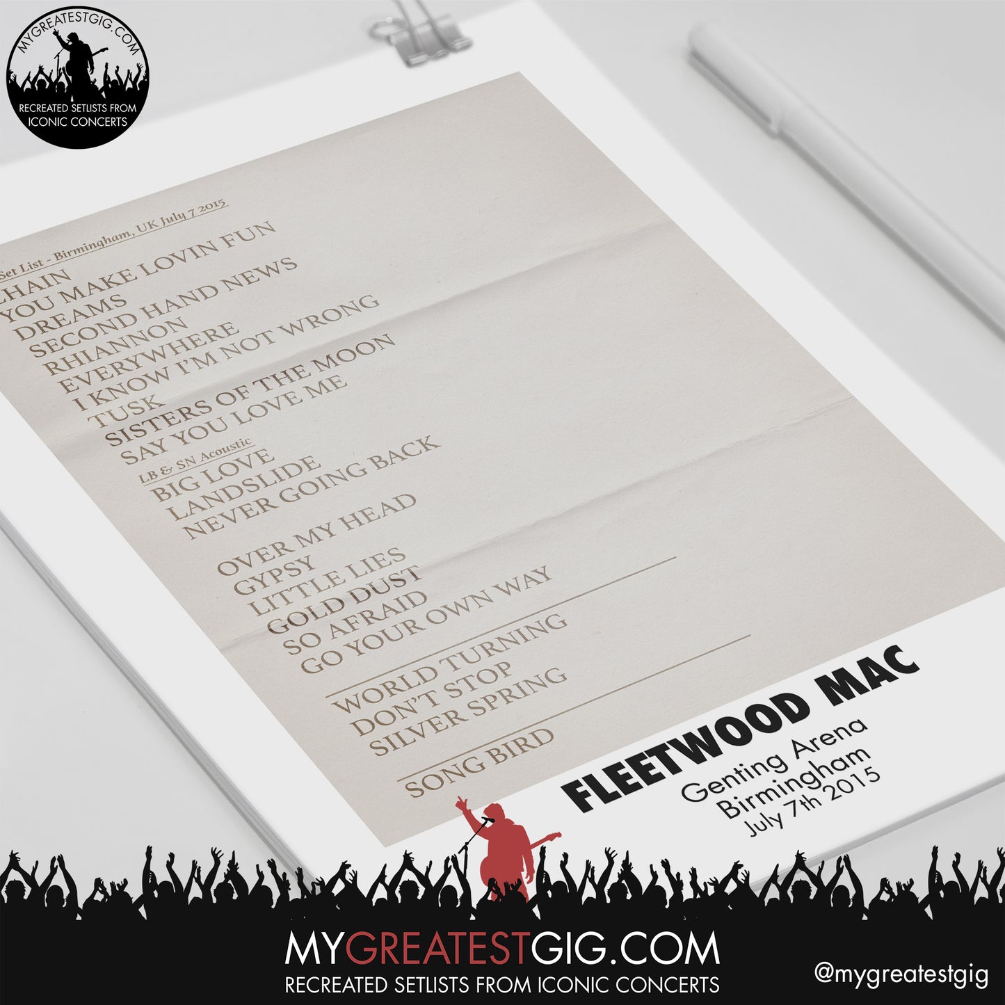 Fleetwood Mac - Birmingham - July 7th 2015 Recreated Setlist Poster