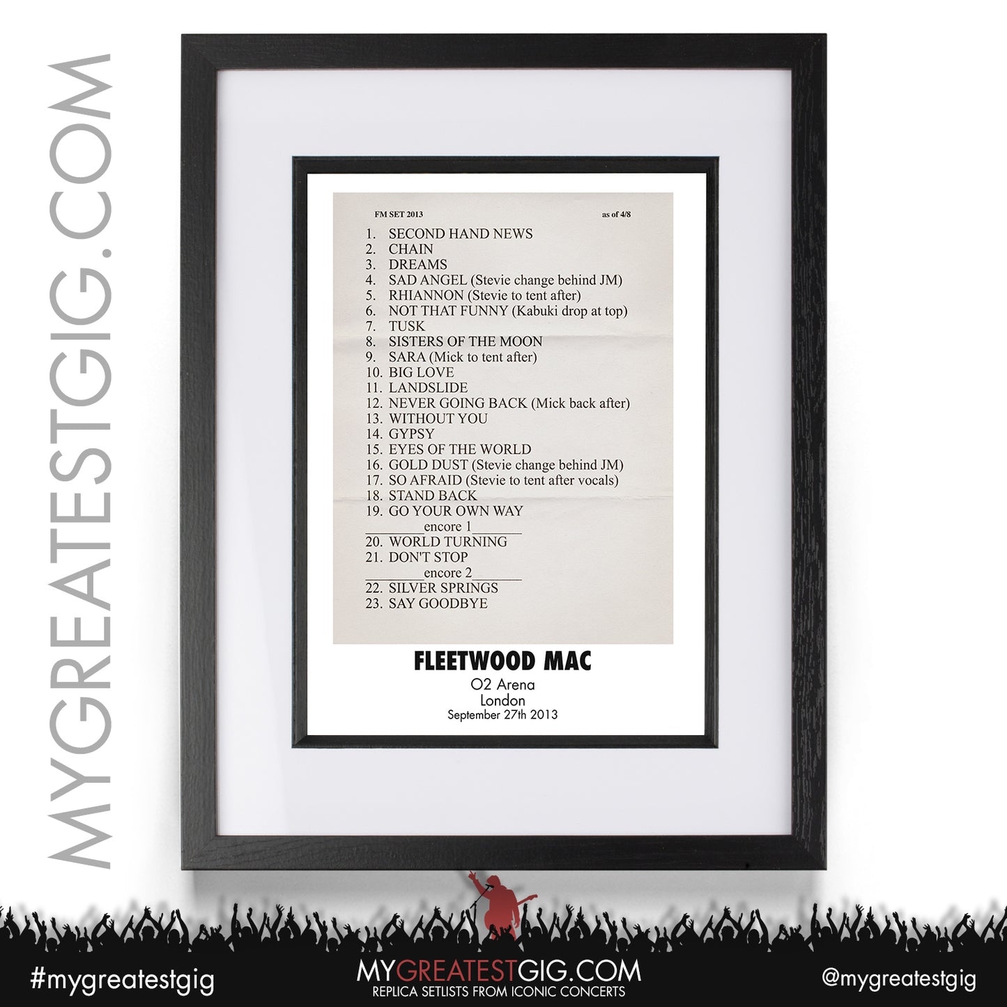 Fleetwood Mac - London - September 27th 2013 Recreated Setlist Poster
