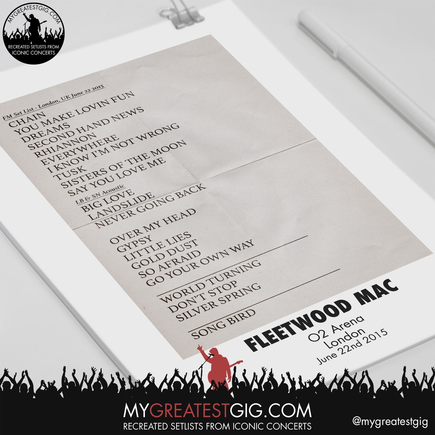 Fleetwood Mac - London - June 22nd 2015 Recreated Setlist Poster