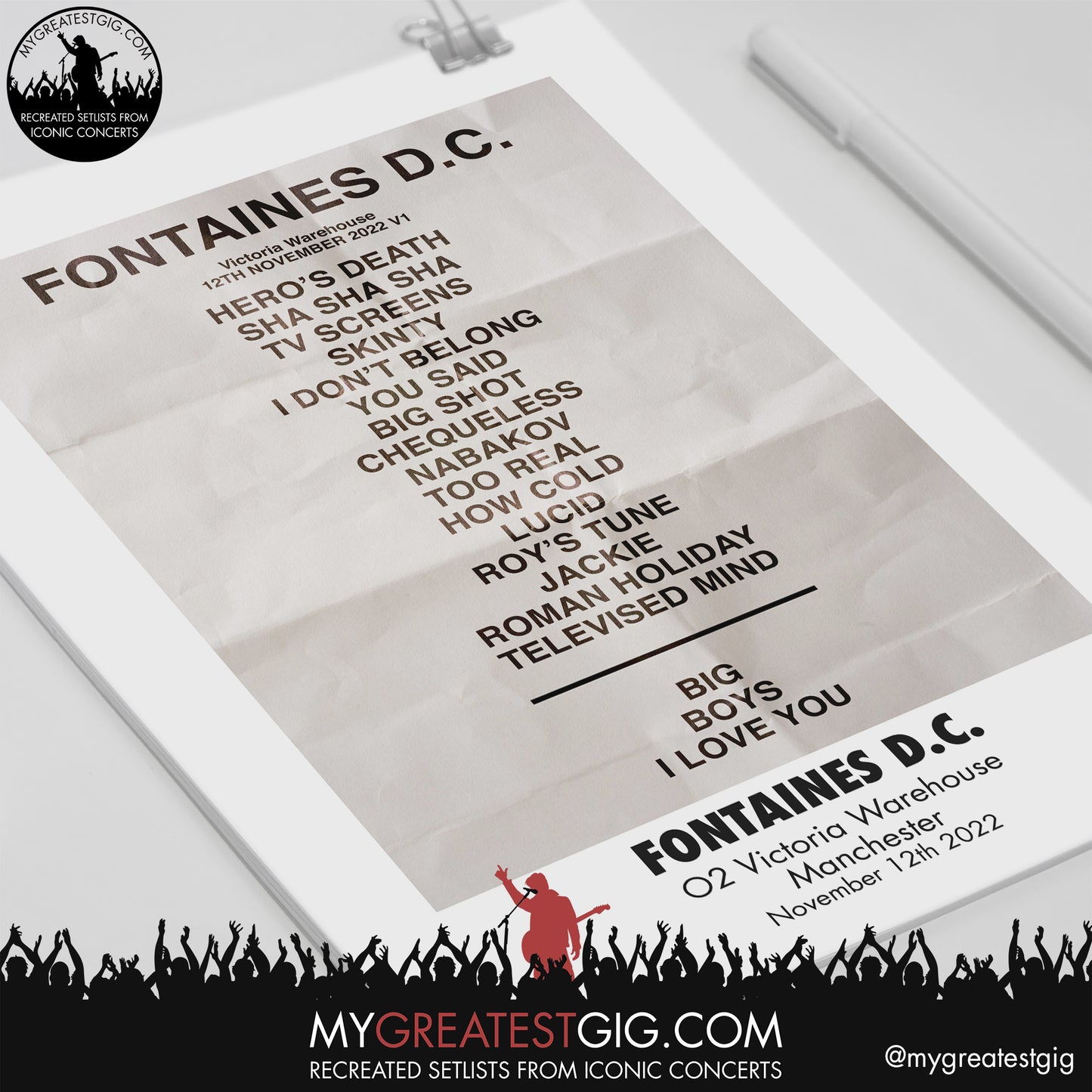 Fontaines D.C. - Manchester - November 12th 2022 Recreated Setlist Poster