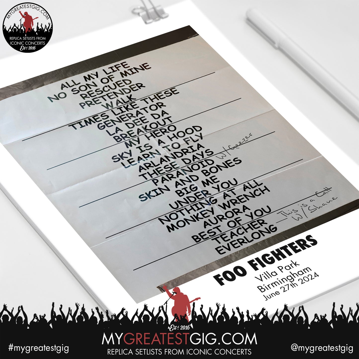 Foo Fighters - Birmingham - June 27th 2024 Replica Setlist Poster