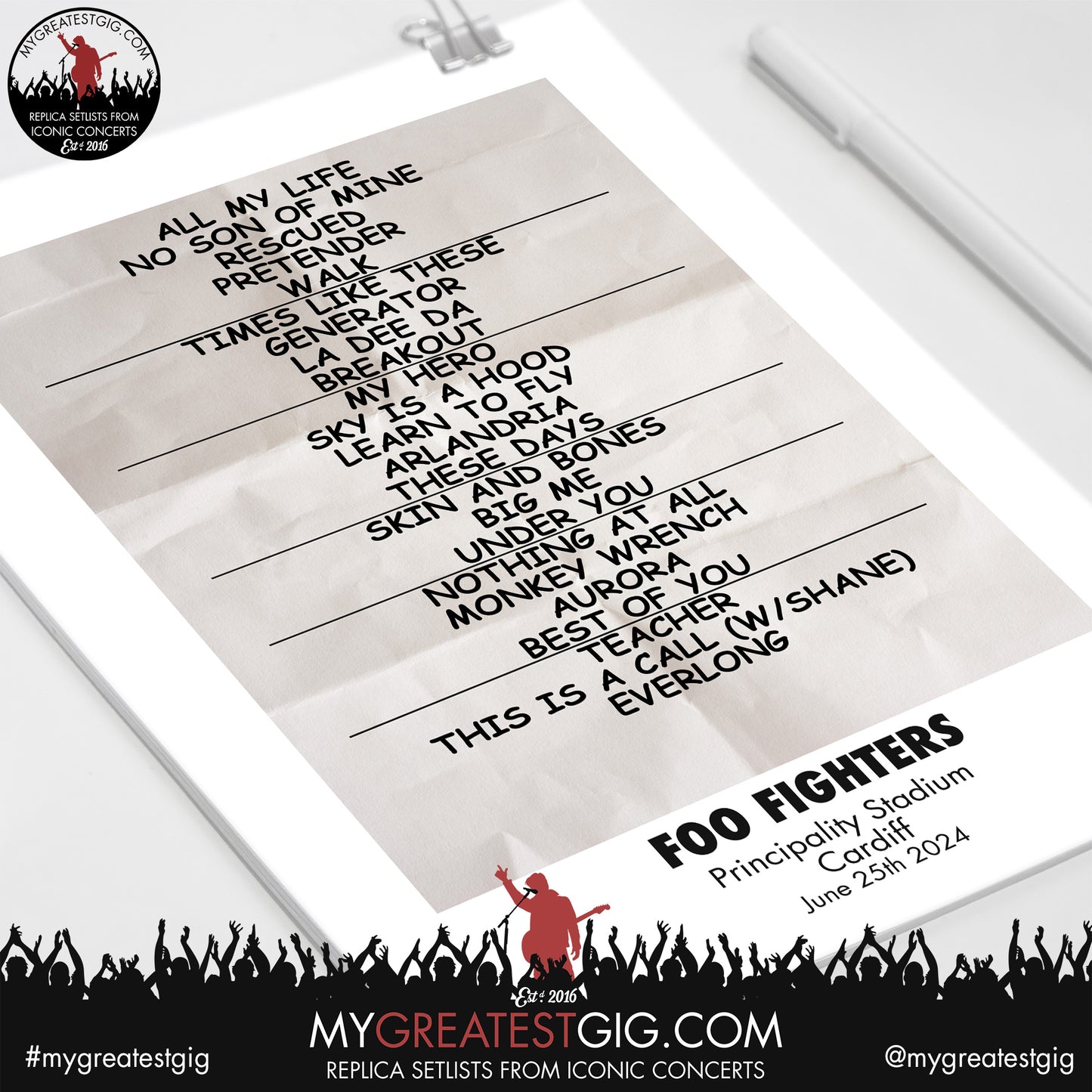 Foo Fighters - Cardiff - June 25th 2024 Replica Setlist Poster
