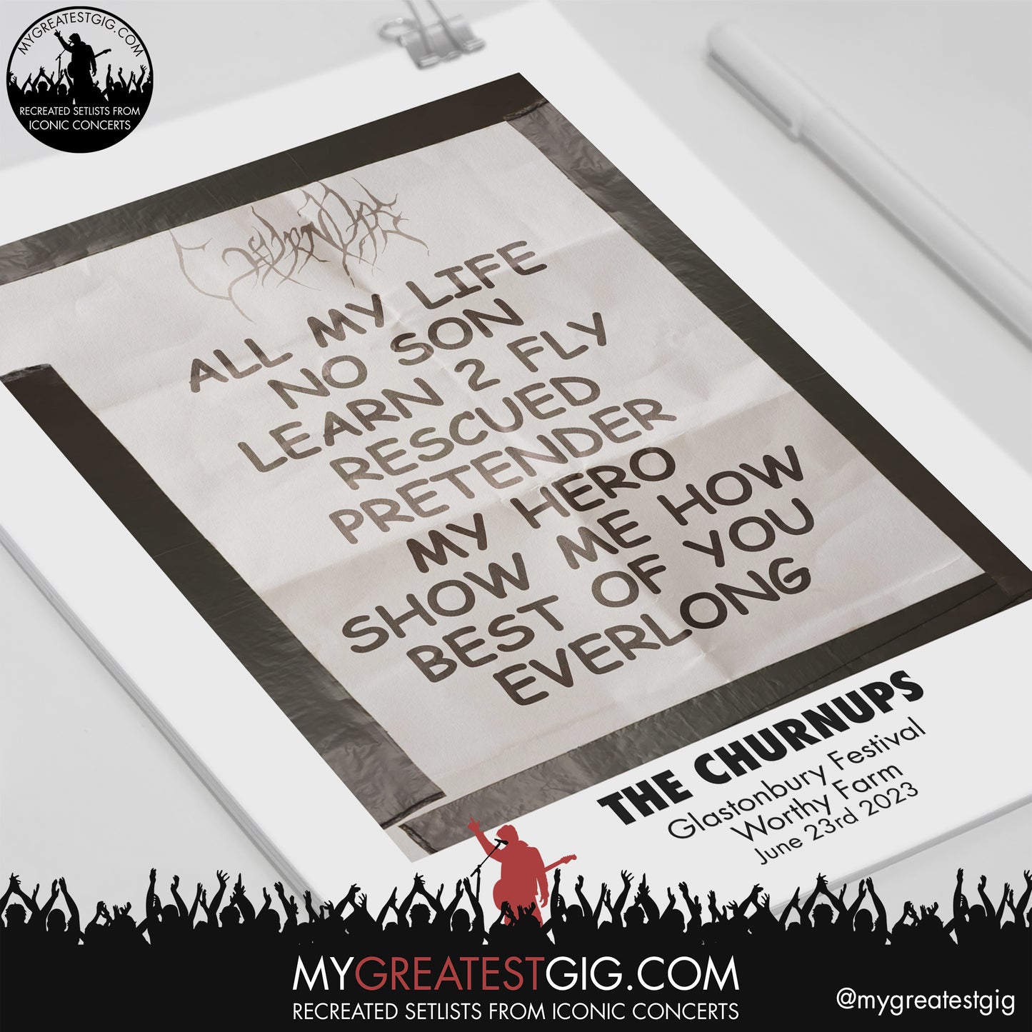 The Churnups - Glastonbury Festival - June 23rd 2023 Recreated Setlist Poster