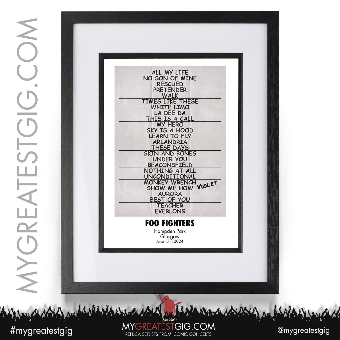 Foo Fighters - Glasgow - June 17th 2024 Replica Setlist Poster
