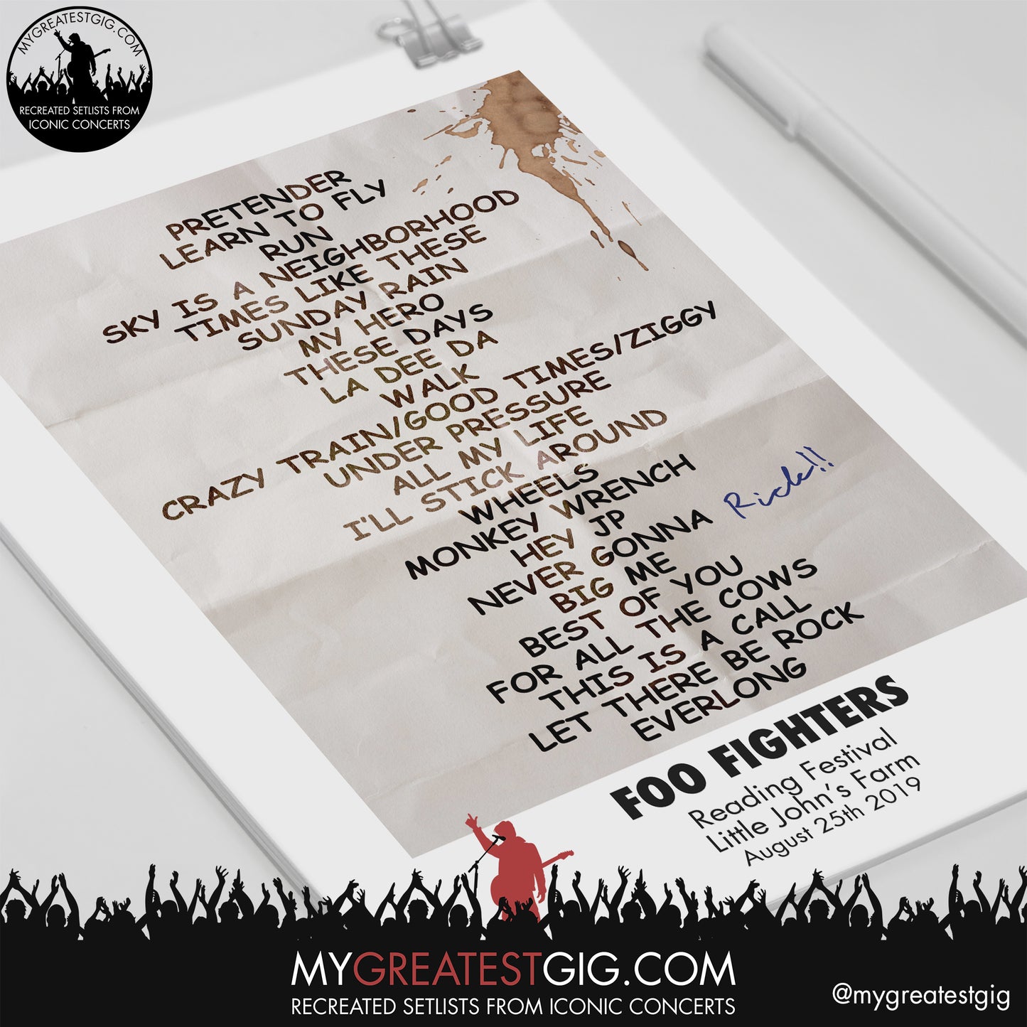 Foo Fighters - Reading Festival - August 25th 2019 Recreated Setlist Poster