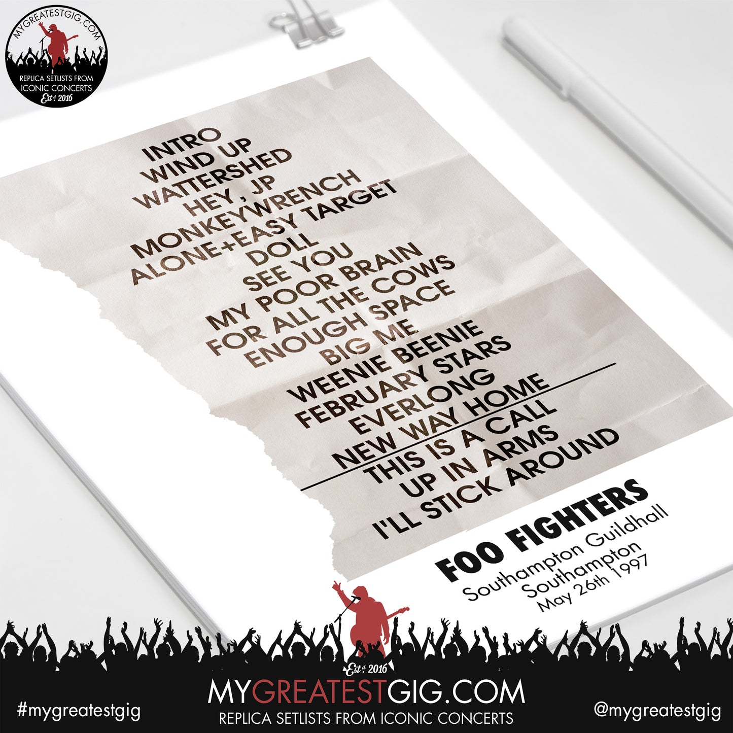 Foo Fighters - Southampton - May 26th 1997 Replica Setlist Poster