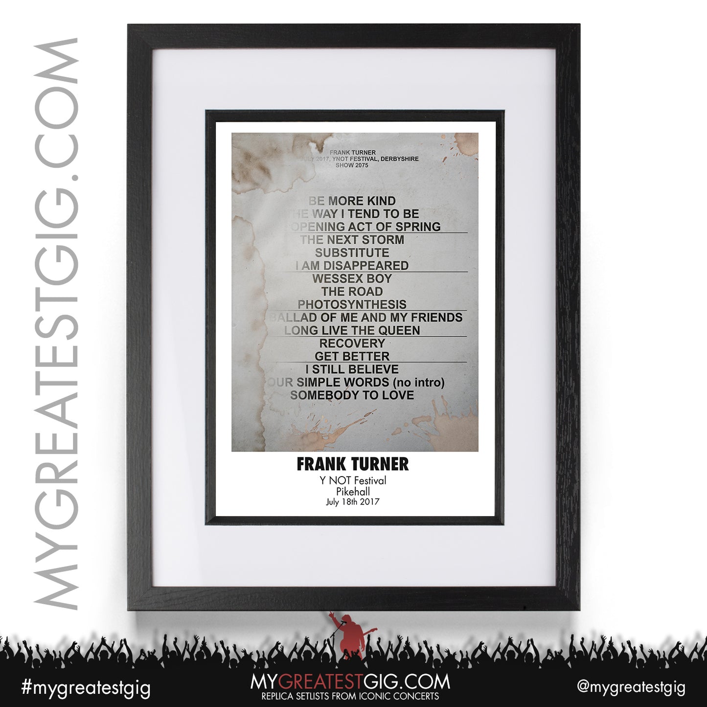 Frank Turner - Y NOT Festival - July 18th 2017 Replica Setlist Poster