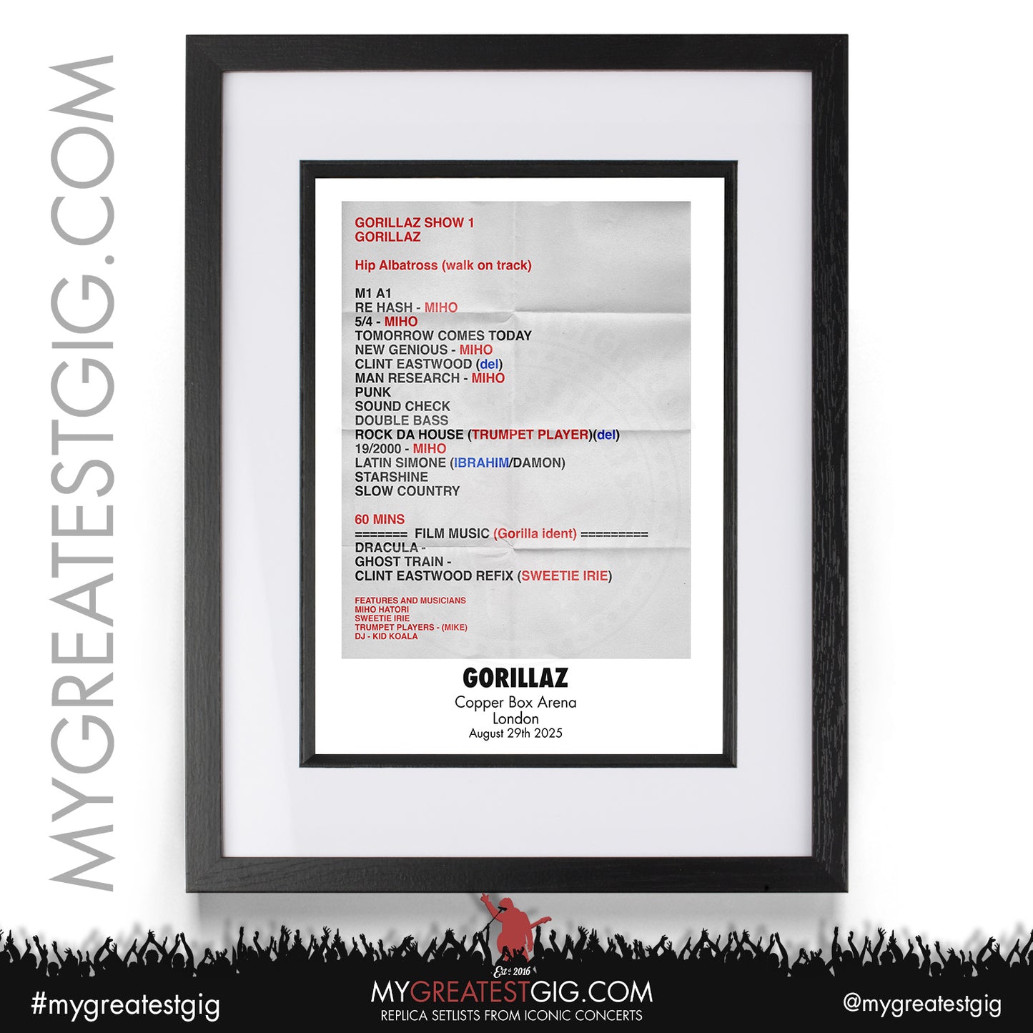 Gorillaz - House of Kong - Copper Box Arena Residency 2025 Replica Setlist Posters