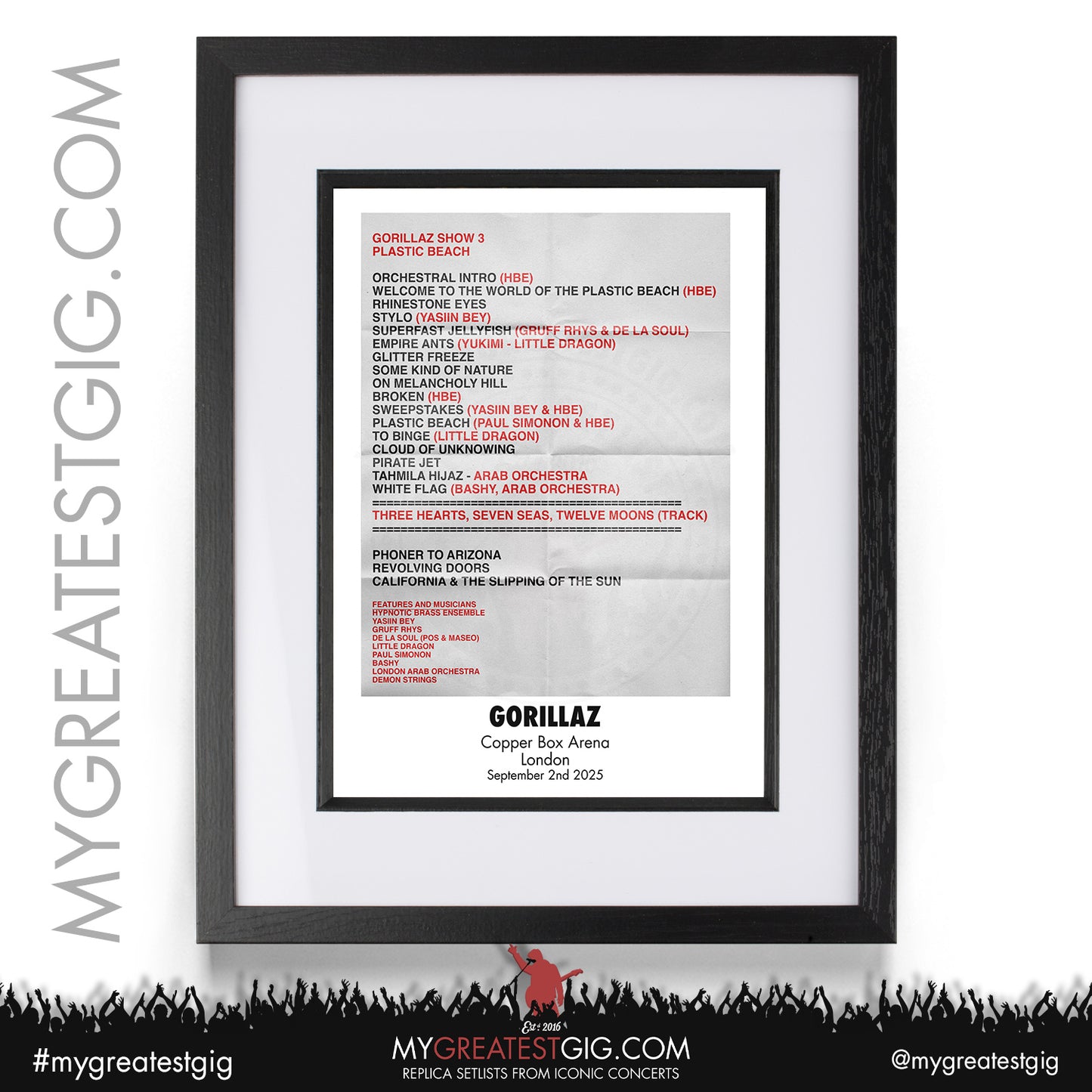 Gorillaz - House of Kong - Copper Box Arena Residency 2025 Replica Setlist Posters