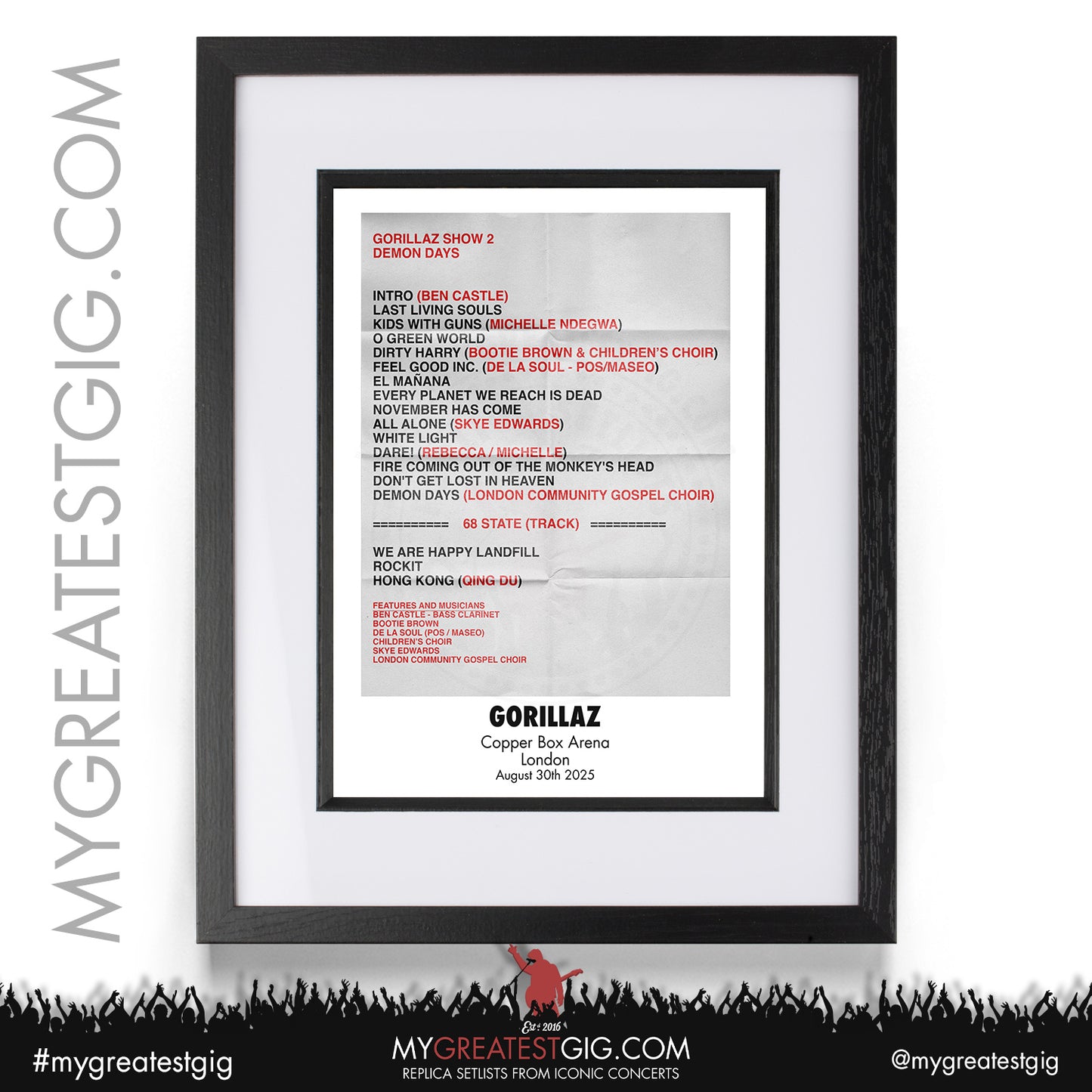 Gorillaz - House of Kong - Copper Box Arena Residency 2025 Replica Setlist Posters