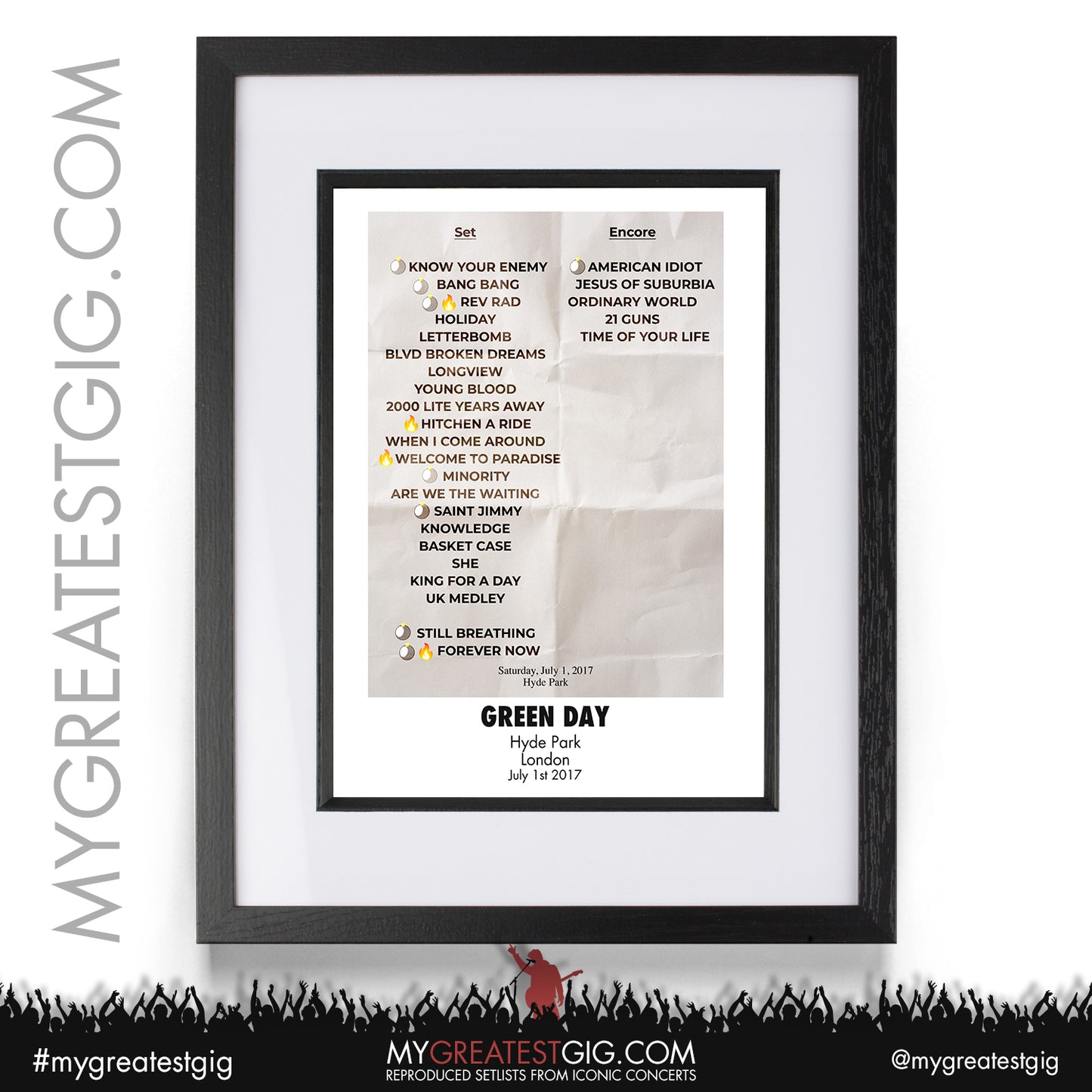 Green Day - London - July 1st 2017 Recreated Setlist Poster