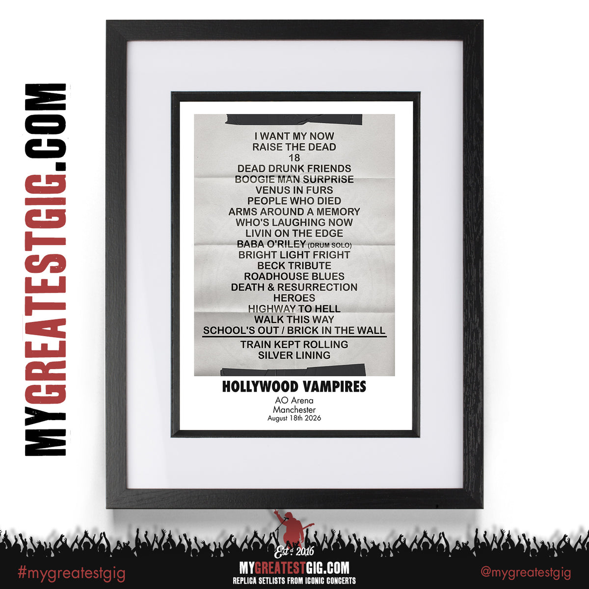 Hollywood Vampires - UK Tour 2026 Replica Setlist Posters