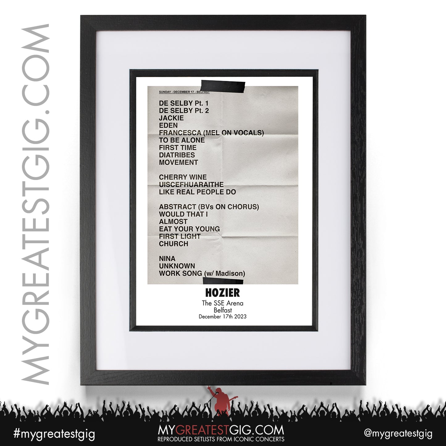 Hozier - Belfast - December 17th 2023 Recreated Setlist Poster