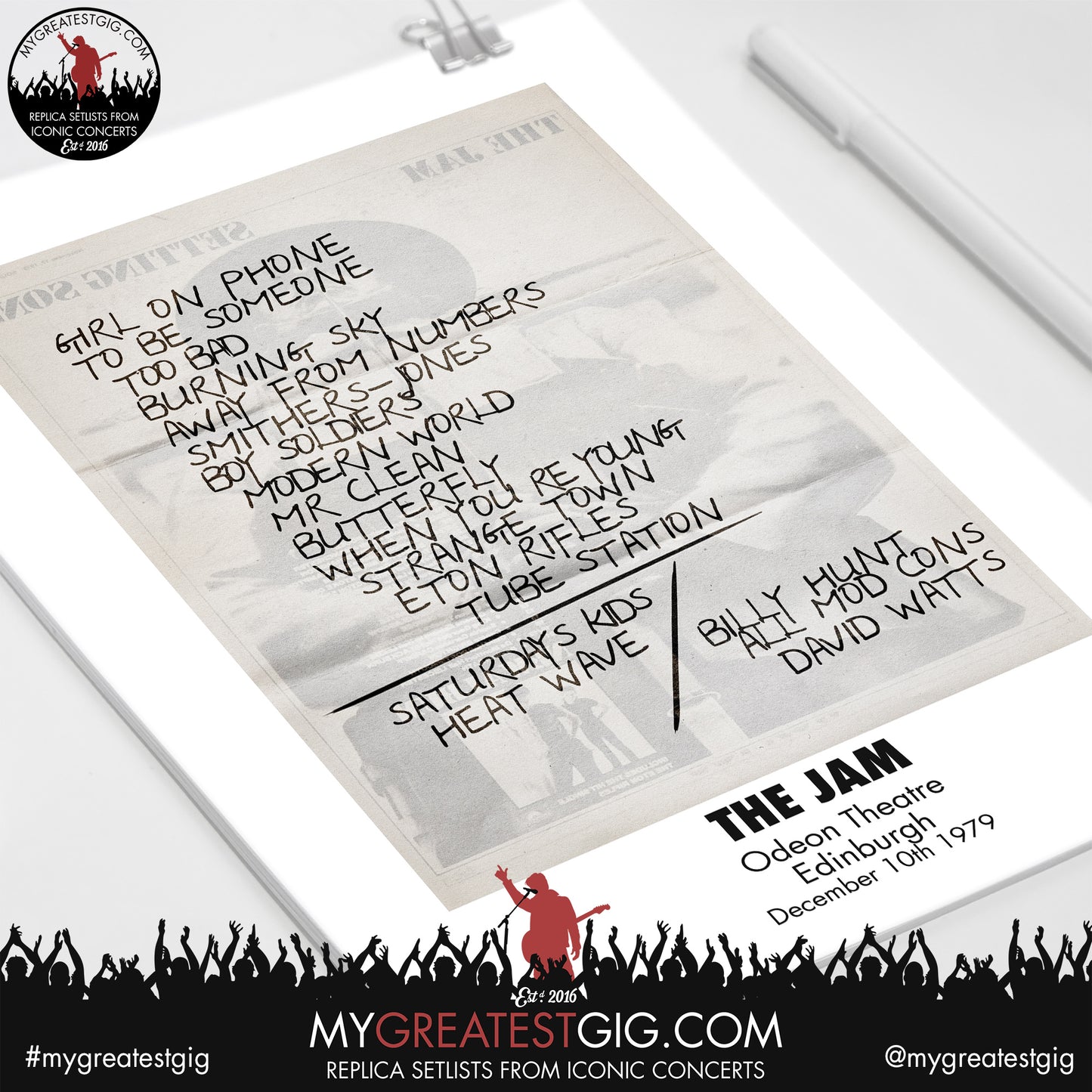 The Jam - Edinburgh - December 10th 1979 Replica Setlist Poster