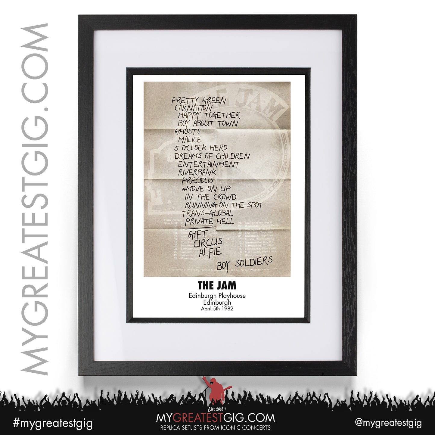 The Jam - Edinburgh - April 5th 1982 Replica Setlist Poster