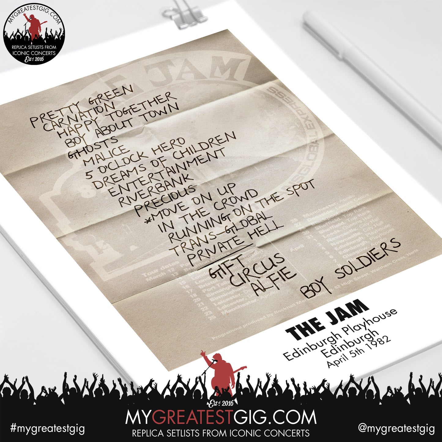 The Jam - Edinburgh - April 5th 1982 Replica Setlist Poster