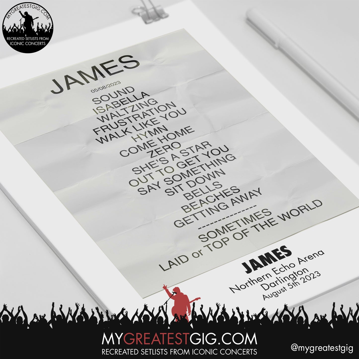 James - Darlington - August 5th 2023 Recreated Setlist Poster