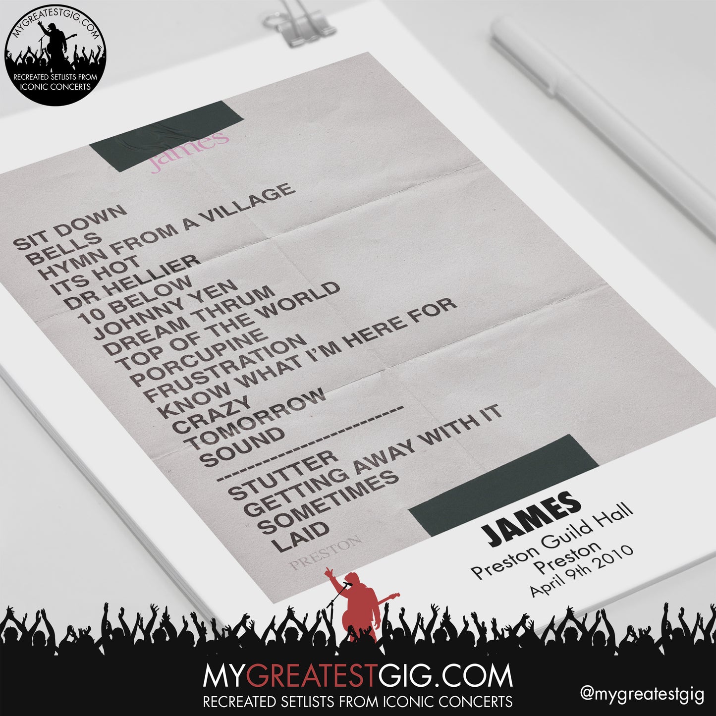 James - Preston - April 9th 2010 Recreated Setlist Poster