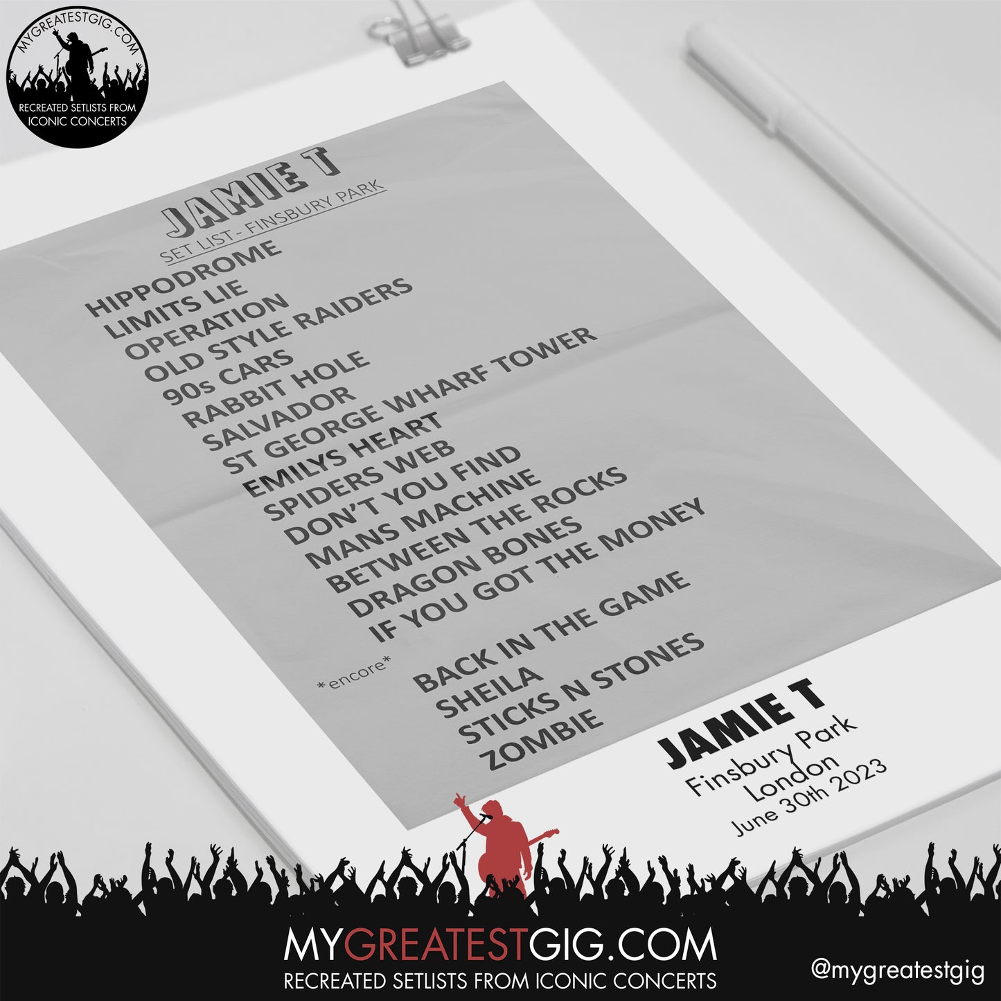 Jamie T - London - June 30th 2023 Recreated Setlist Poster