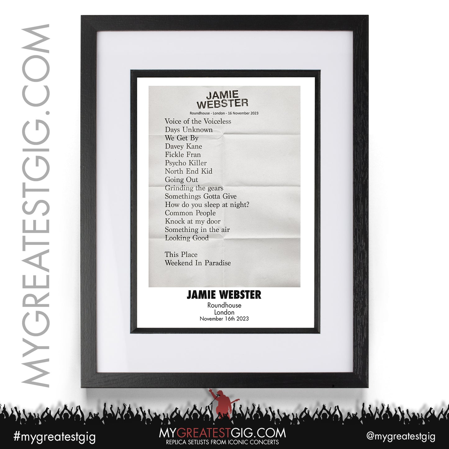 Jamie Webster - London - November 16th 2023 Recreated Setlist Poster