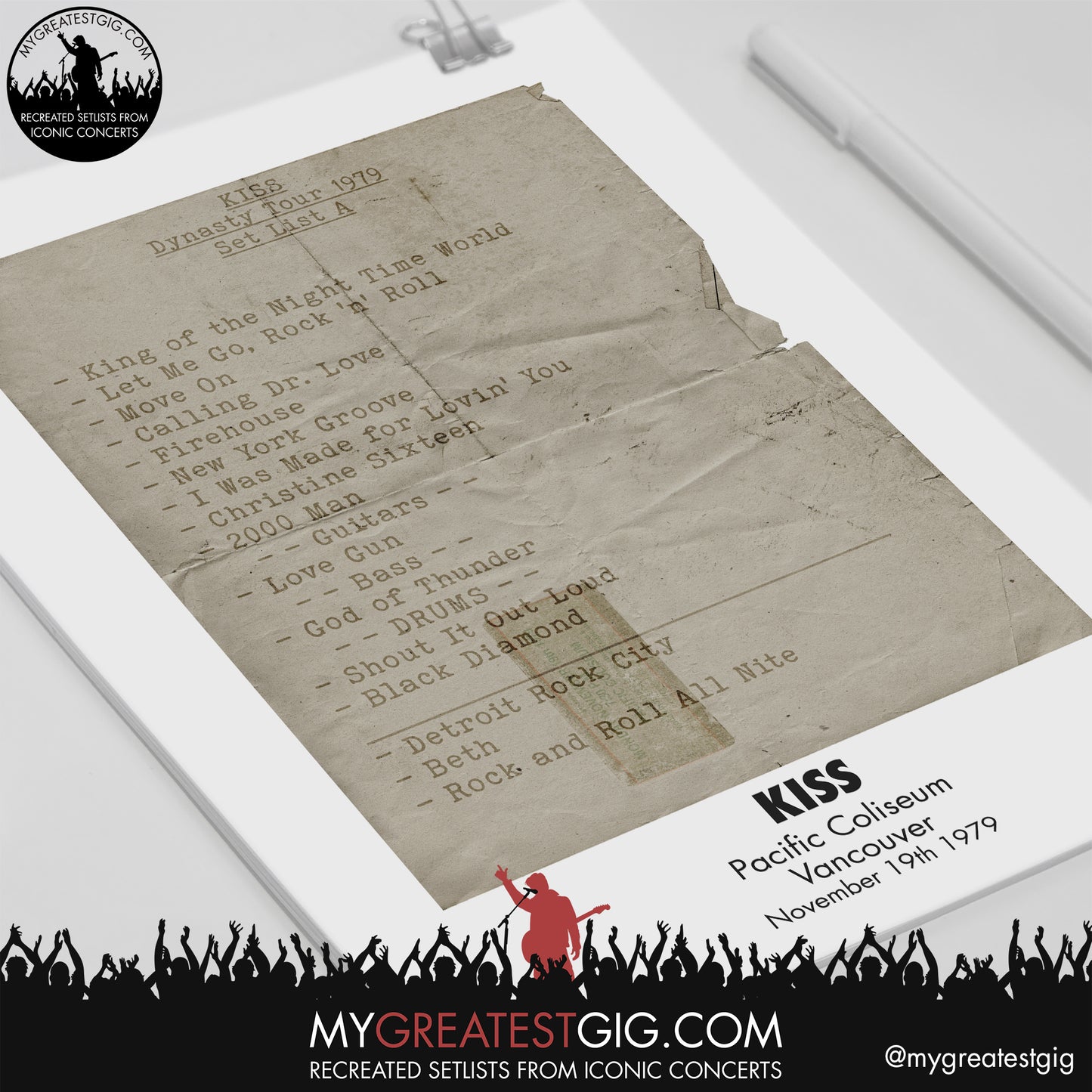 Kiss - Vancouver - November 19th 1979 Recreated Setlist Poster