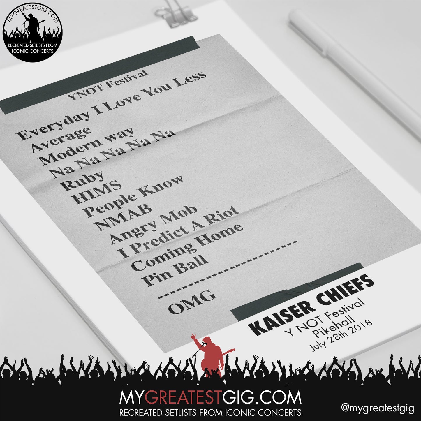 Kaiser Chiefs - Y NOT Festival - July 28th 2018 Replica Setlist Poster