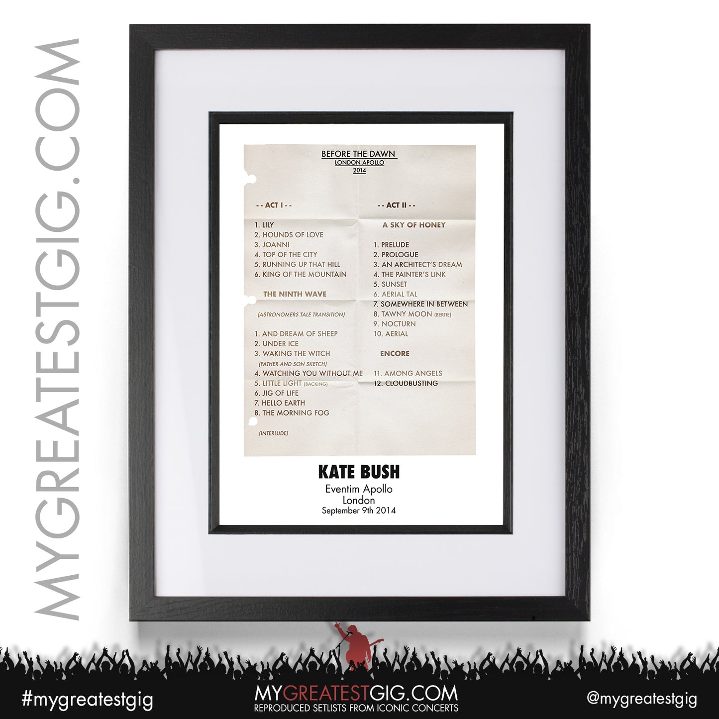 Kate Bush - London - September 9th 2014 Recreated Setlist Poster