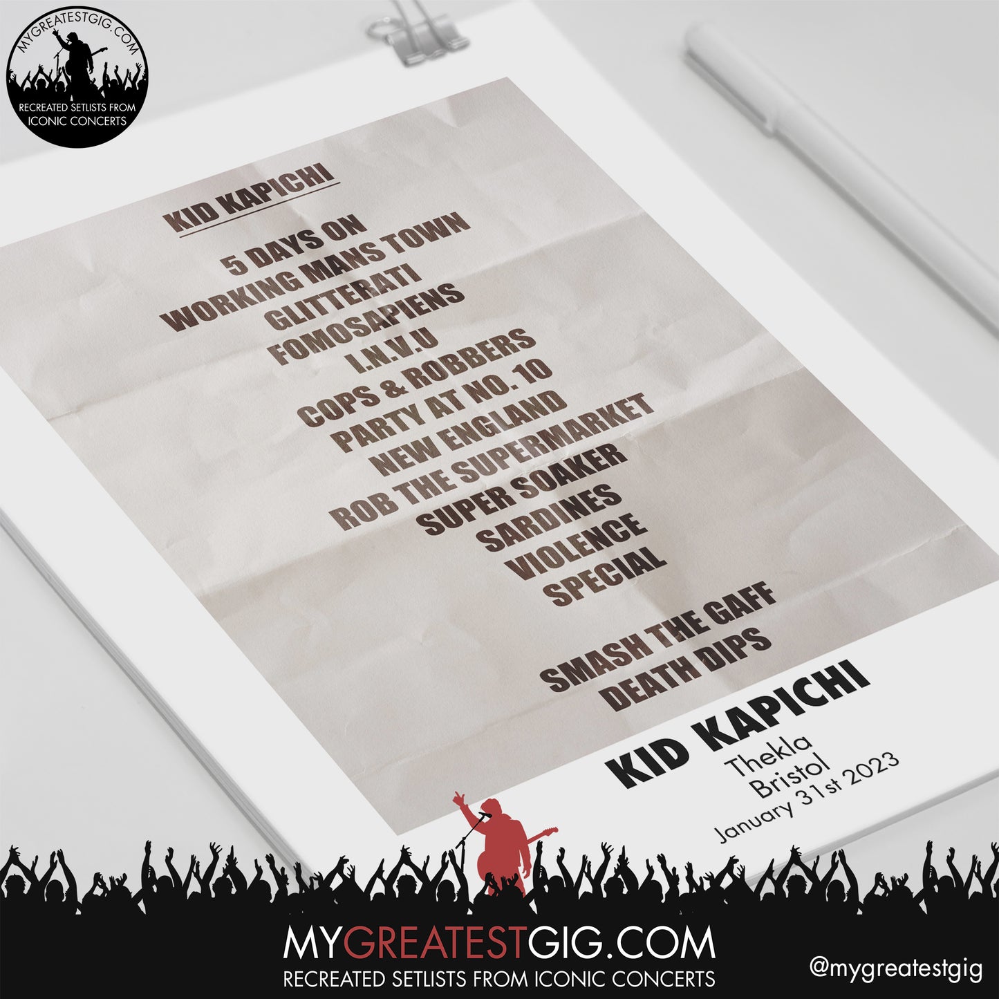 Kid Kapichi - Bristol - January 31st 2023 Recreated Setlist Poster