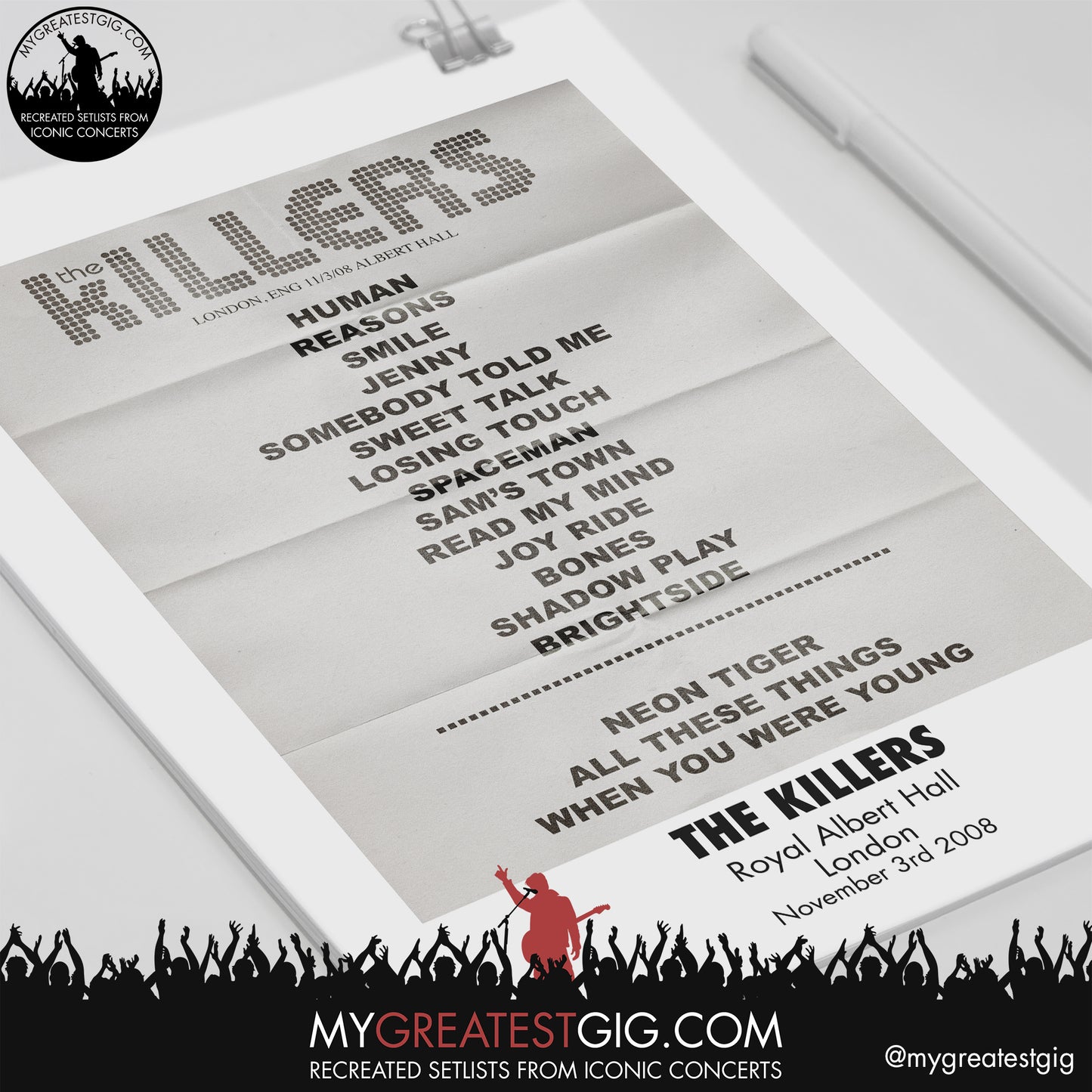 The Killers - London - November 3rd 2008 Recreated Setlist Poster