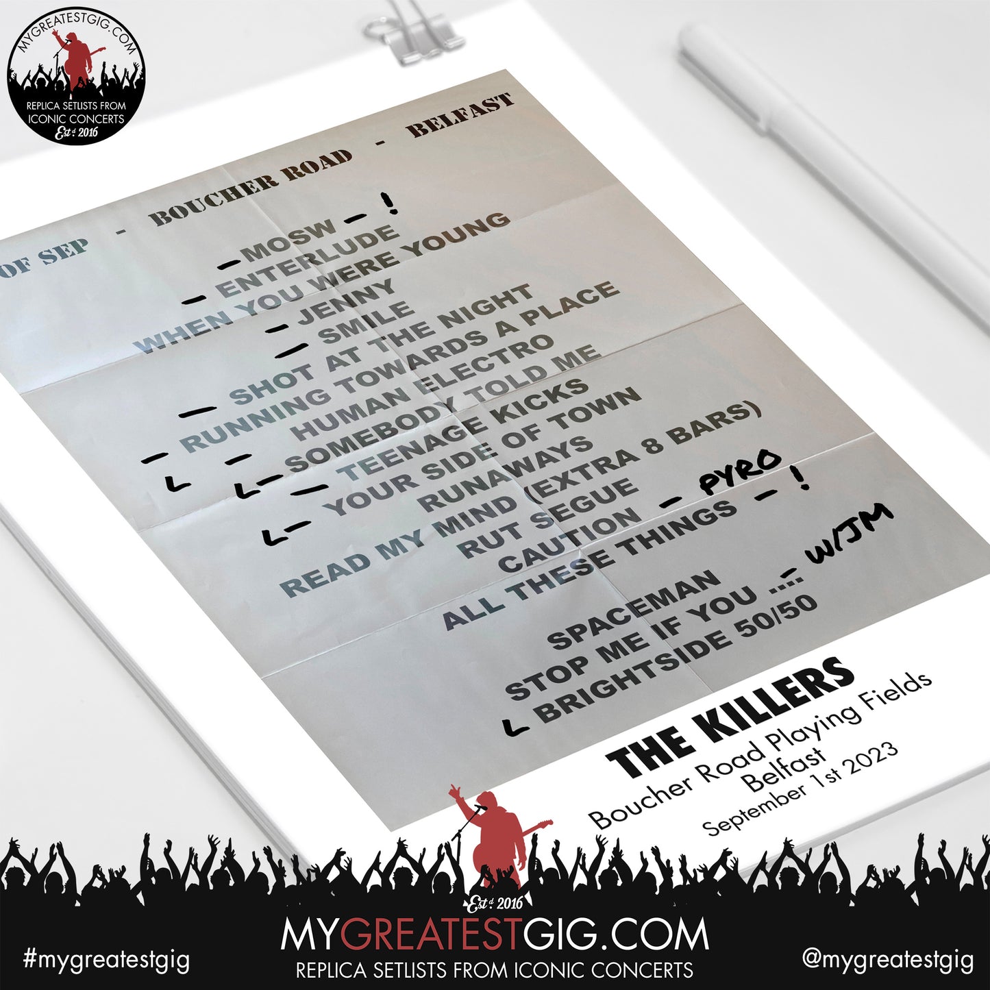 The Killers - Belfast - September 1st 2023 Replica Setlist Poster