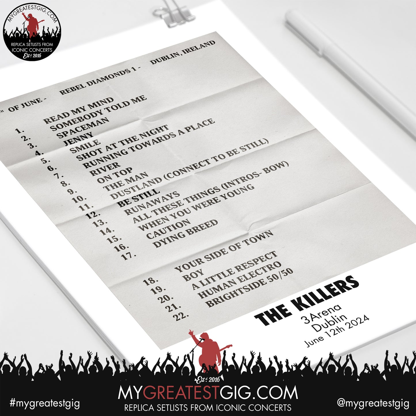 The Killers - Dublin - June 12th/14th/15th 2024 Replica Setlist Poster