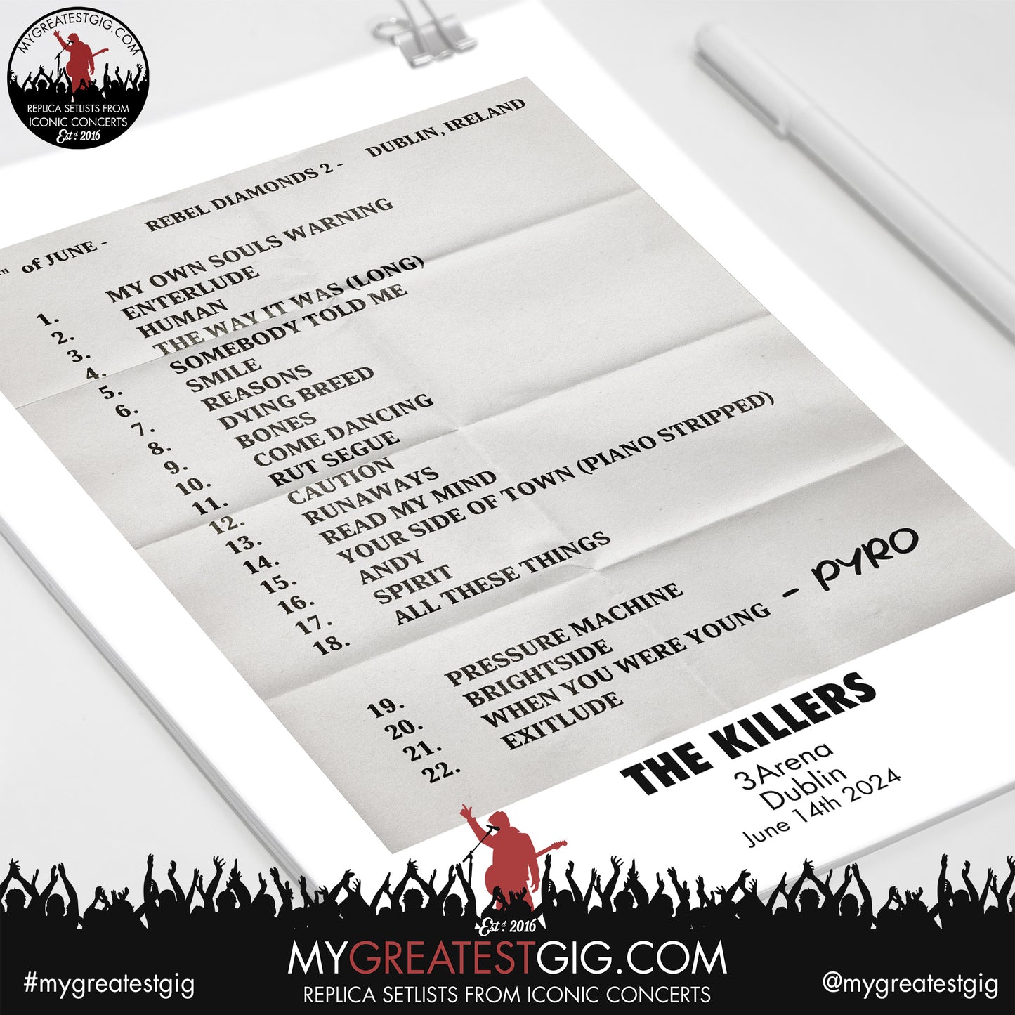 The Killers - Dublin - June 12th/14th/15th 2024 Replica Setlist Poster