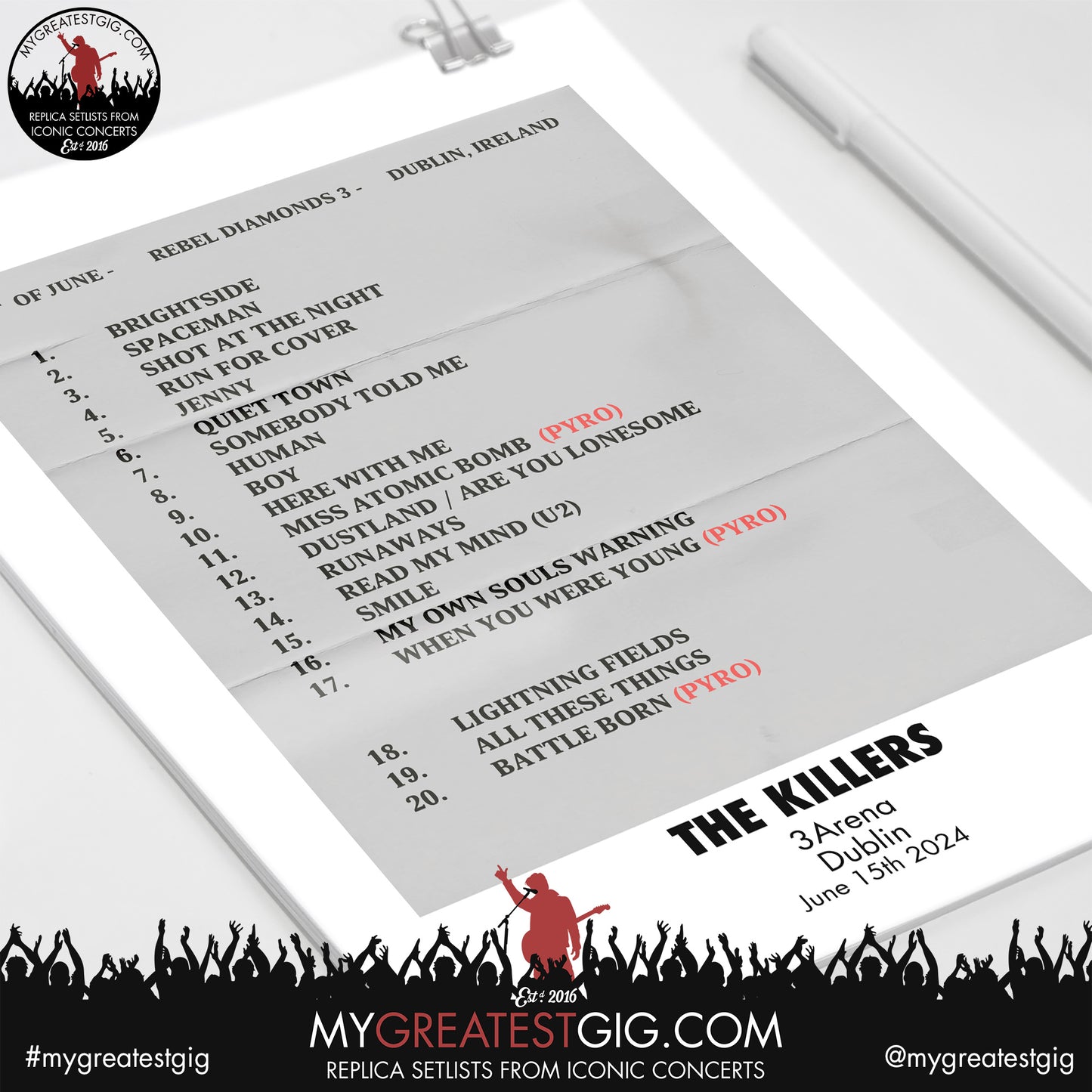 The Killers - Dublin - June 12th/14th/15th 2024 Replica Setlist Poster