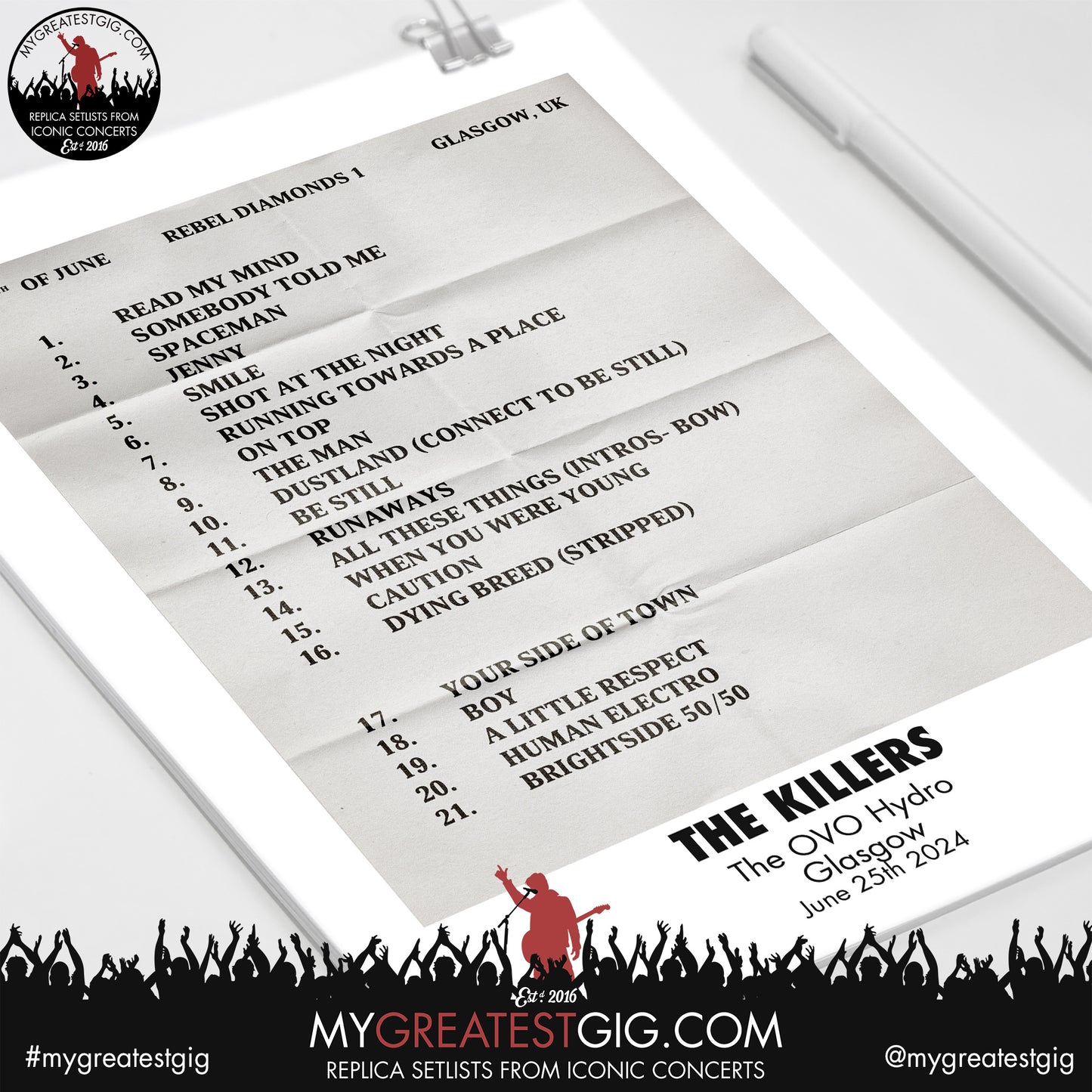 The Killers - Glasgow - June 25th/26th/27th 2024 Replica Setlist Posters