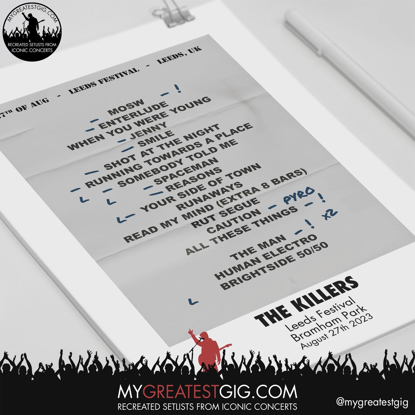 The Killers - Leeds Festival - August 27th 2023 Replica Setlist Poster