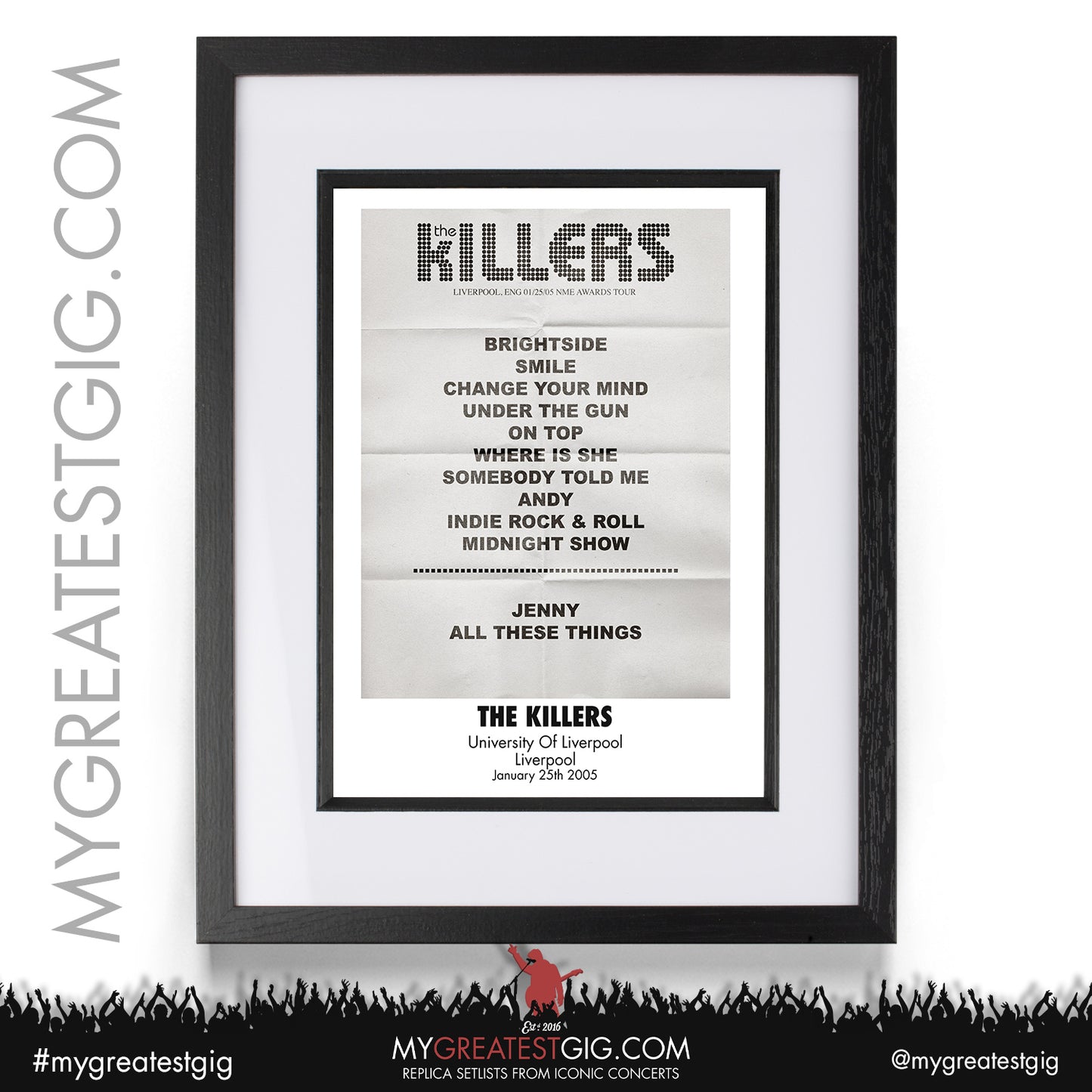 The Killers - Liverpool - January 25th 2005 Replica Setlist Poster