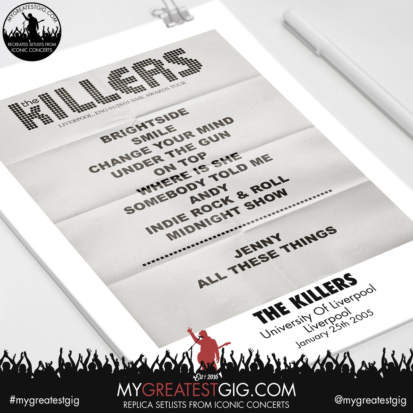 The Killers - Liverpool - January 25th 2005 Replica Setlist Poster