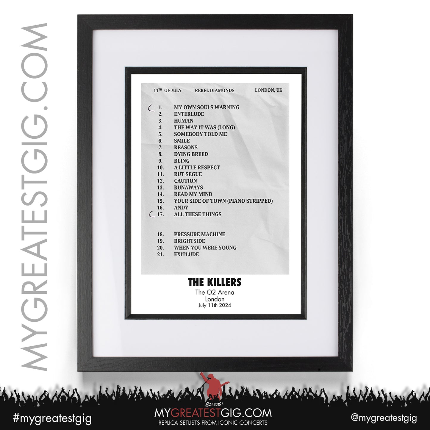 The Killers - London - July 4th / 5th / 7th / 8th / 10th / 11th 2024 Replica Setlist Poster