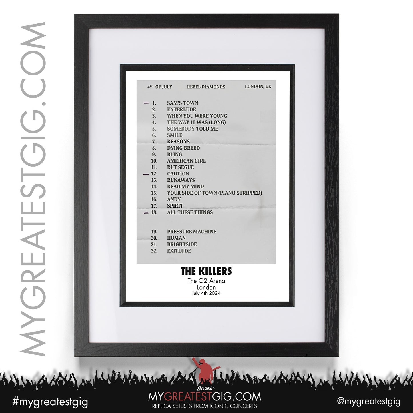The Killers - London - July 4th / 5th / 7th / 8th / 10th / 11th 2024 Replica Setlist Poster