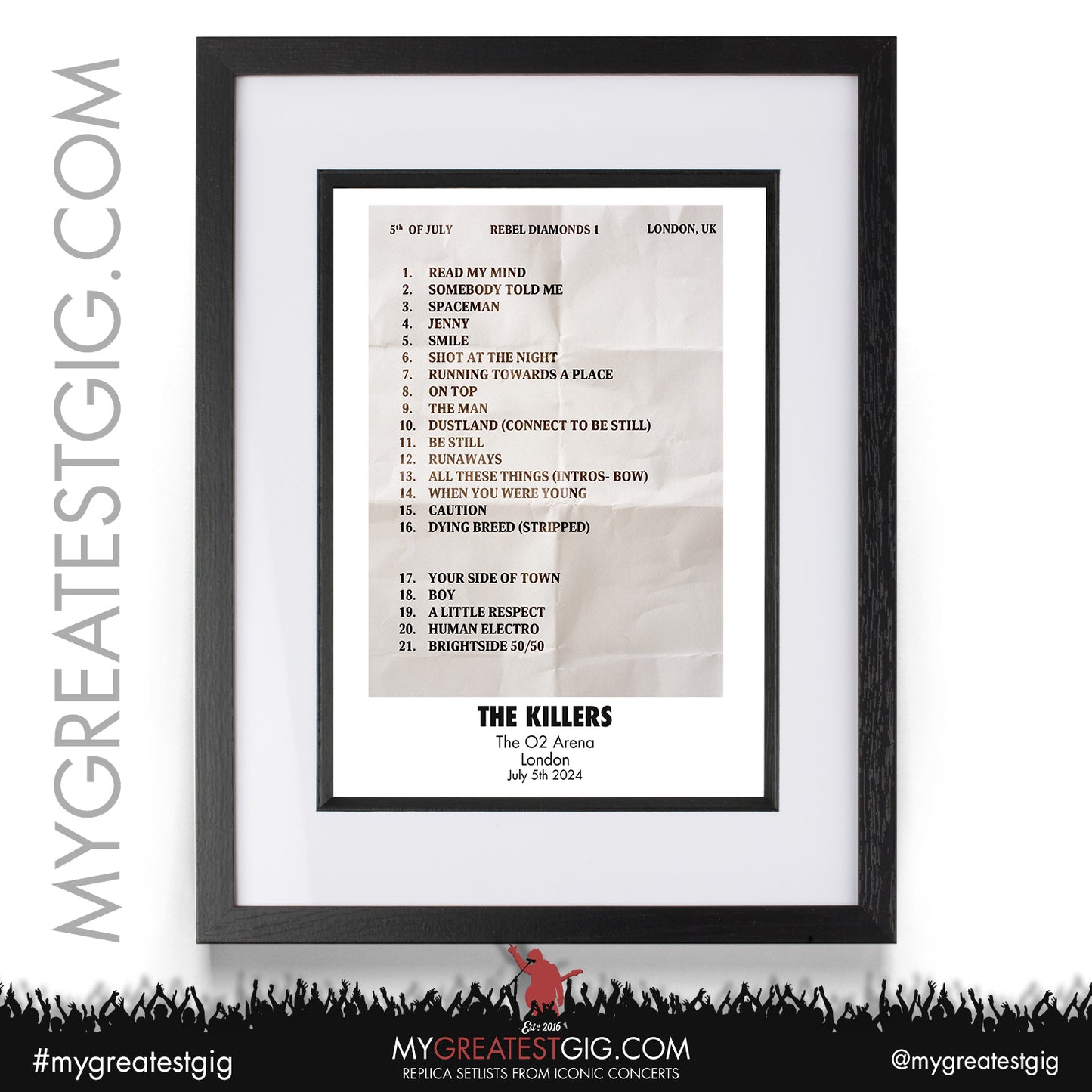 The Killers - London - July 4th / 5th / 7th / 8th / 10th / 11th 2024 Replica Setlist Poster