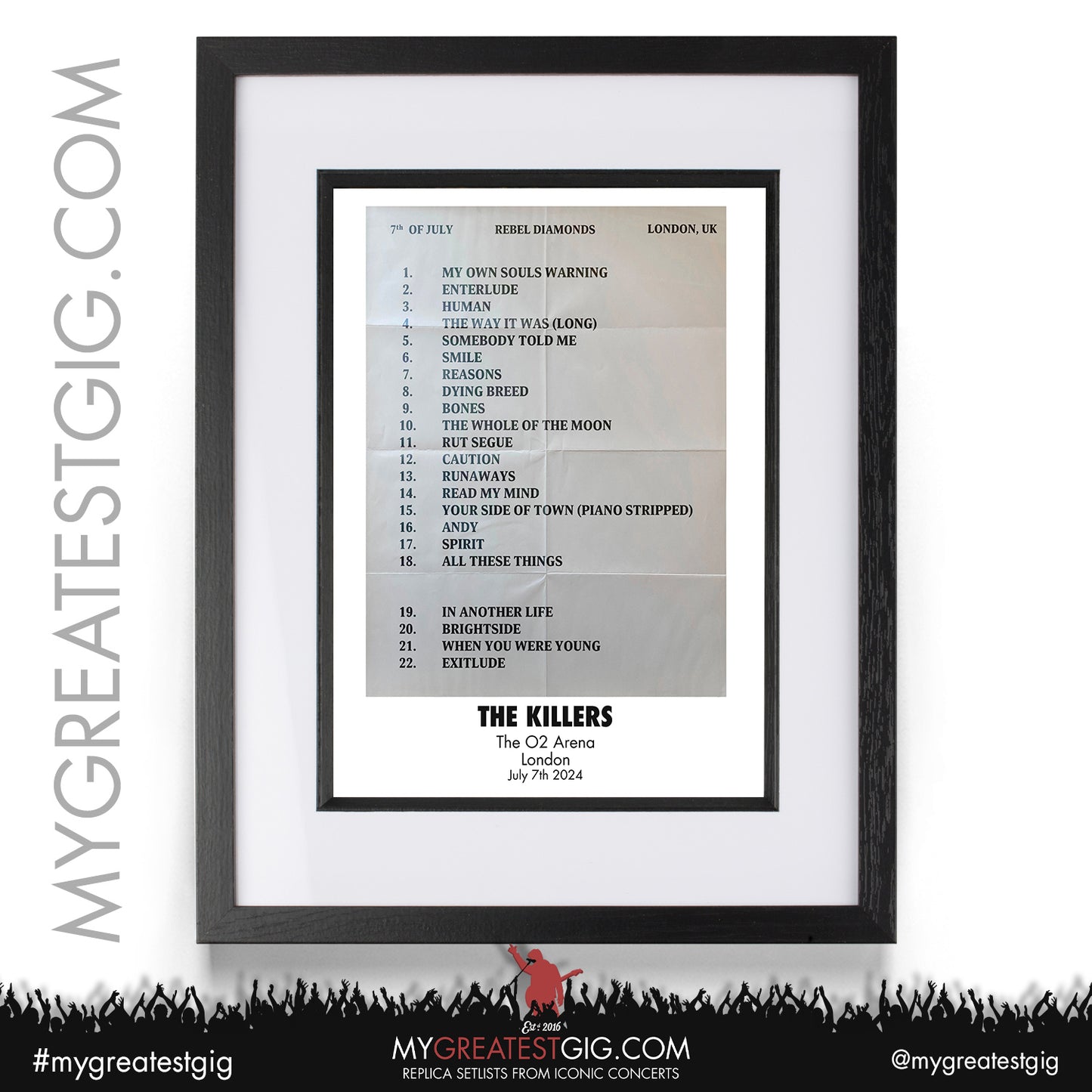 The Killers - London - July 4th / 5th / 7th / 8th / 10th / 11th 2024 Replica Setlist Poster