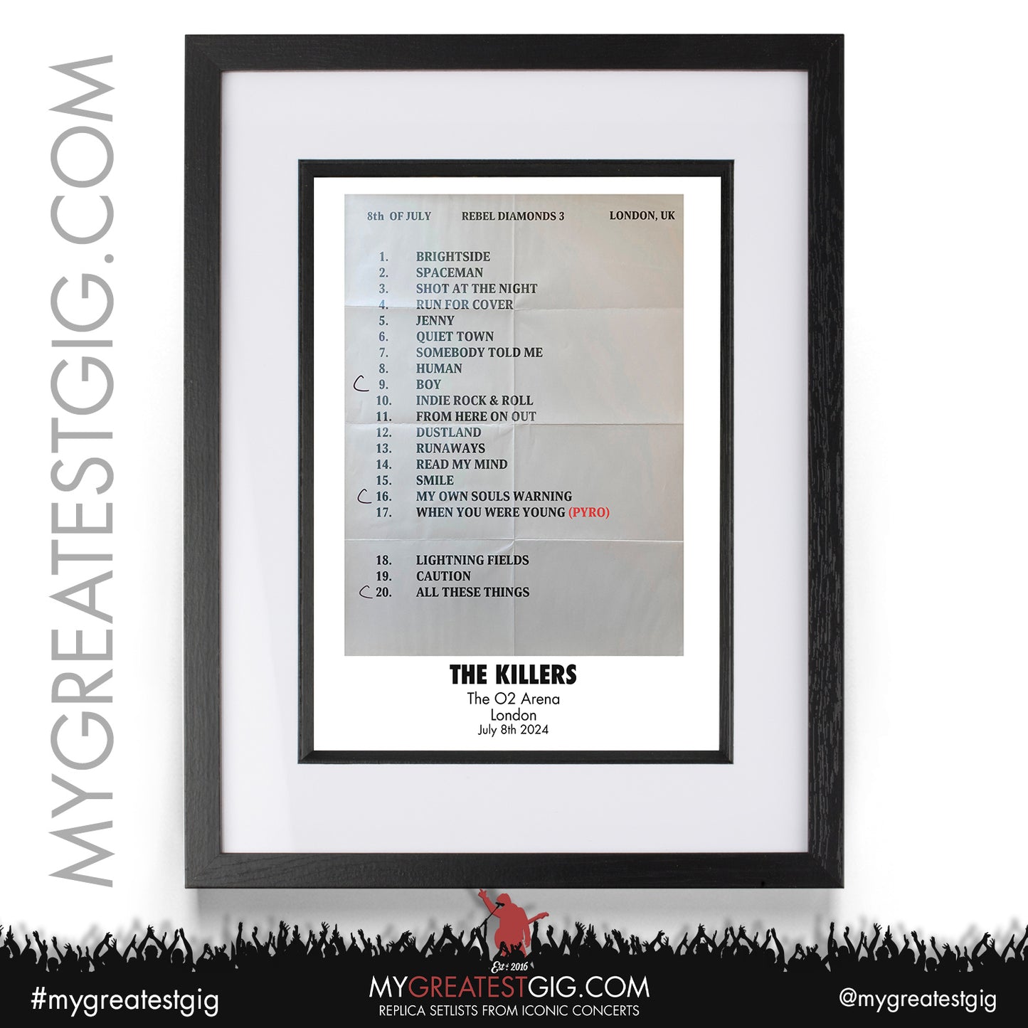 The Killers - London - July 4th / 5th / 7th / 8th / 10th / 11th 2024 Replica Setlist Poster