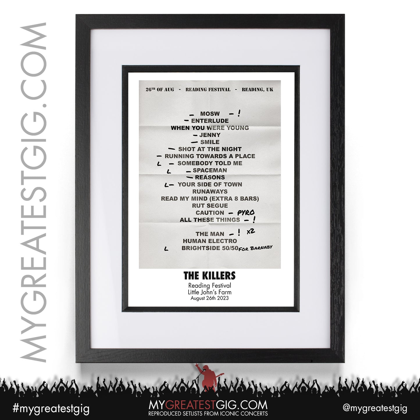 The Killers - Reading Festival - August 26th 2023 Recreated Setlist Poster