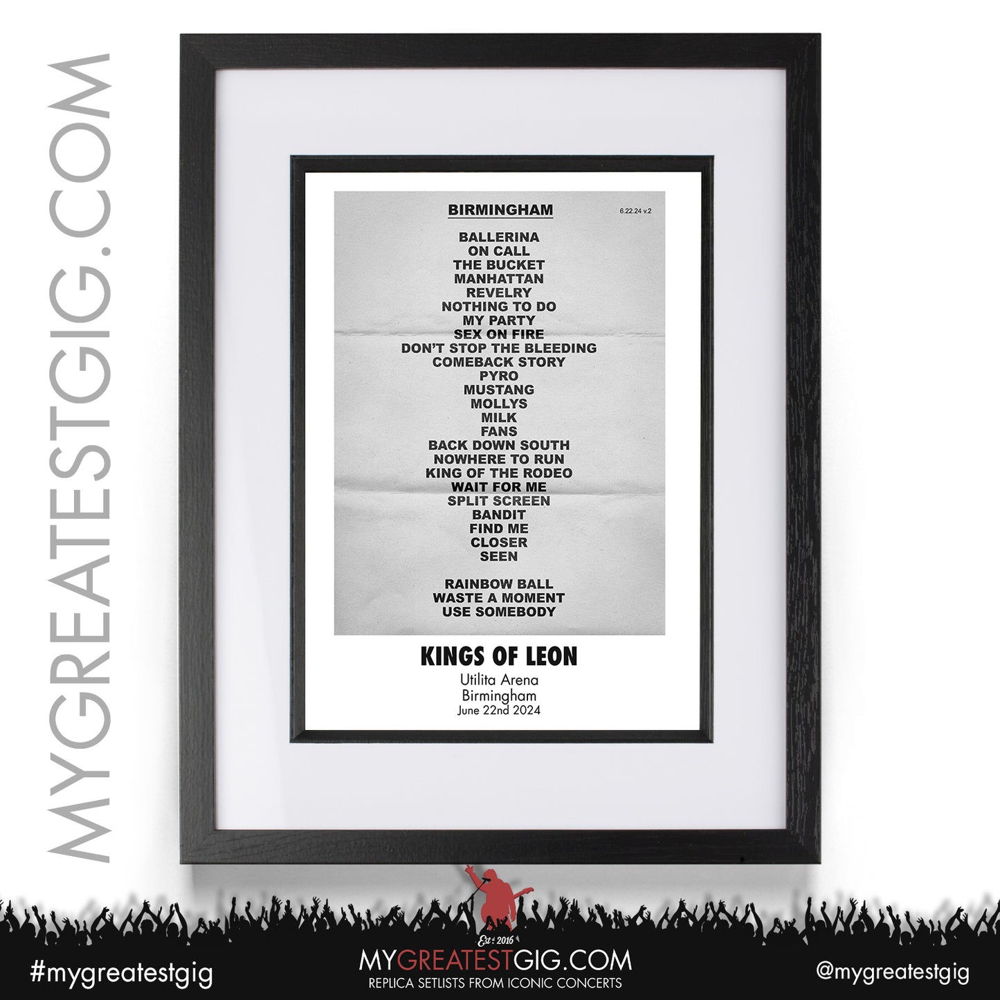 Kings Of Leon - Birmingham - June 22nd 2024 Replica Setlist Poster